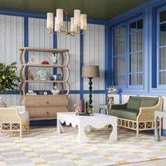 Canapé côtier en rotin avec revêtement vert mousse