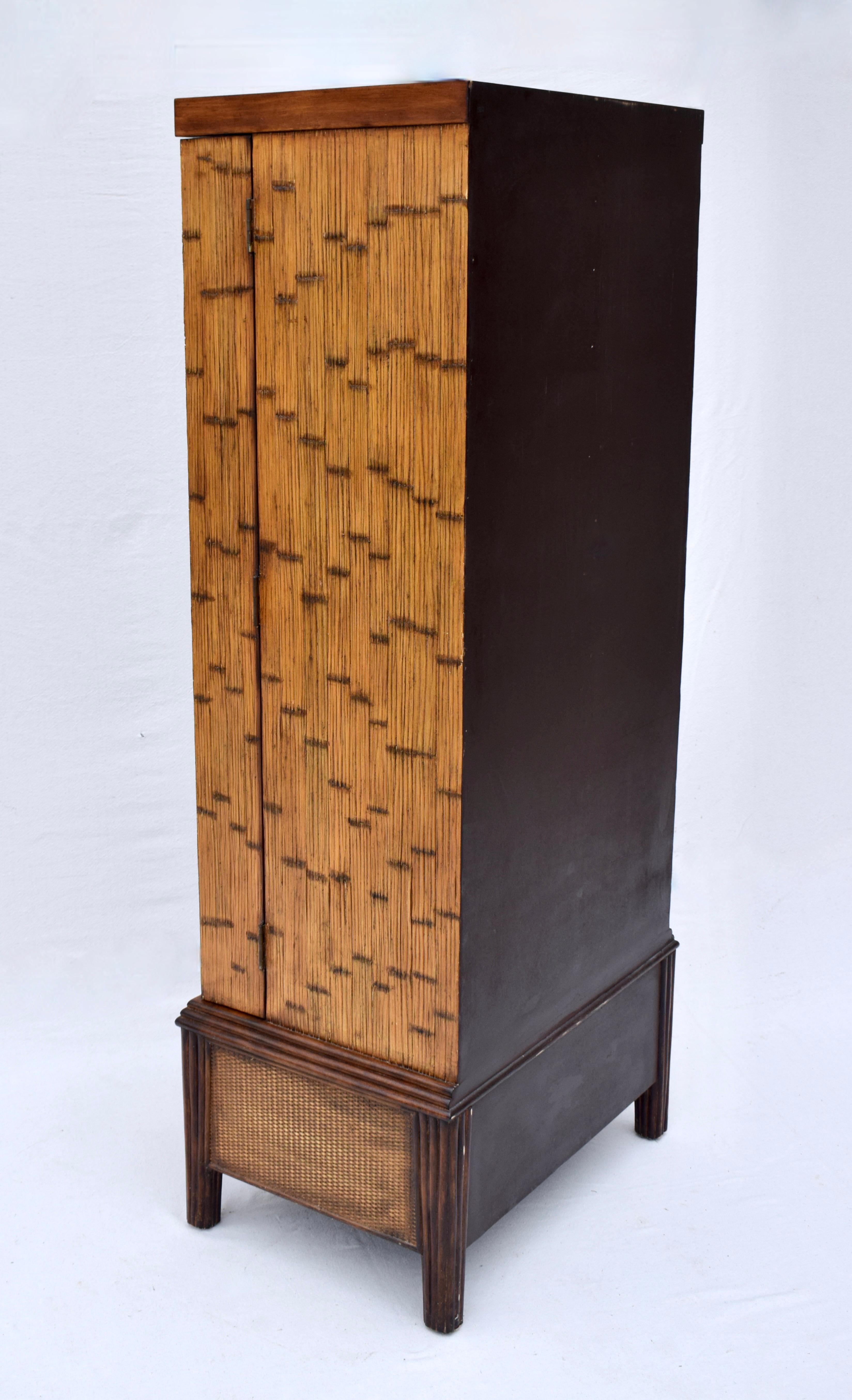 Contemporary Coastal Rattan Wood Storage Cabinet For Sale