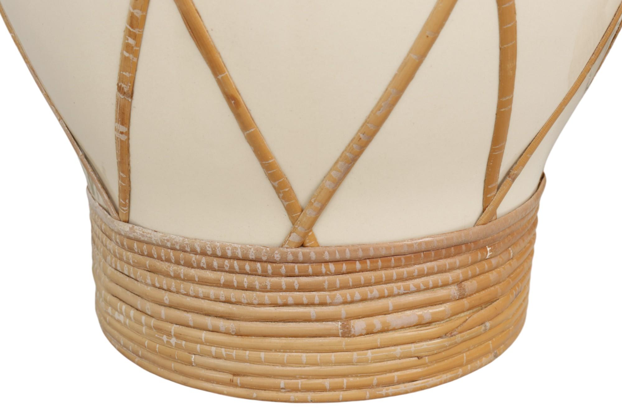 Coastal Rattan Wrapped Ceramic Table Lamps, a Pair For Sale 1