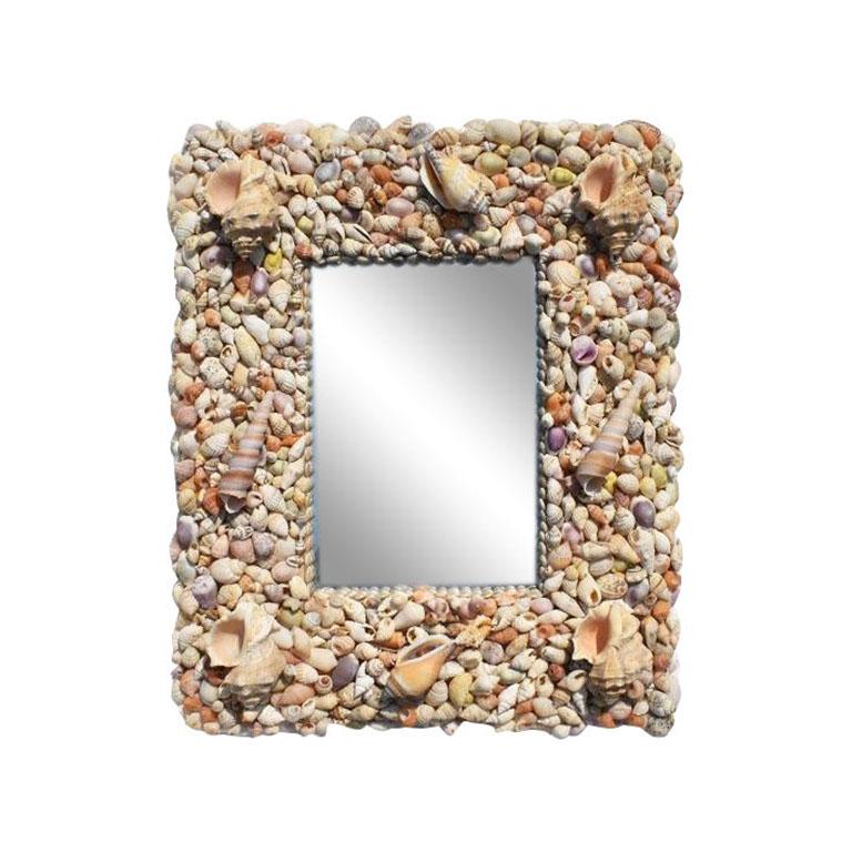 Coastal Rectangular Sea Shell Encrusted Wall Mirror For Sale