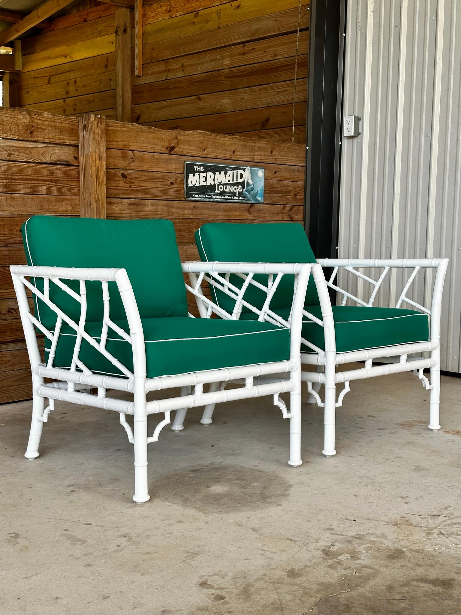 American Coastal Regency Faux Bamboo Aluminum Club Lounge Chairs by Meadowcraft