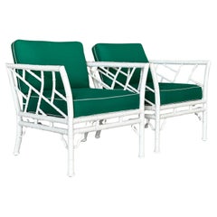 Vintage Coastal Regency Faux Bamboo Aluminum Club Lounge Chairs by Meadowcraft