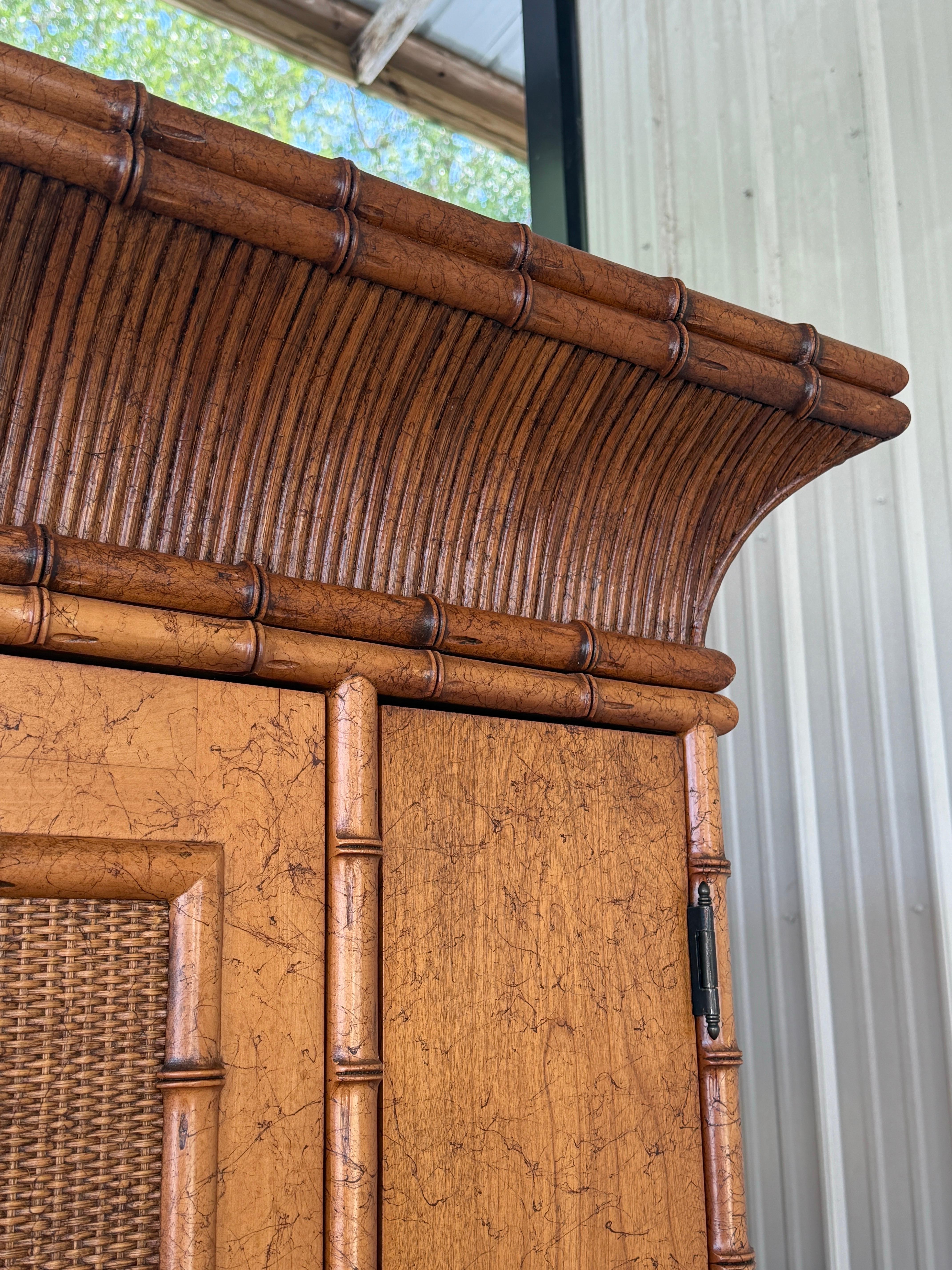 Coastal Regency Faux Bamboo and Cane Armoire by Miller Yee Fong for Ficks Reed 4