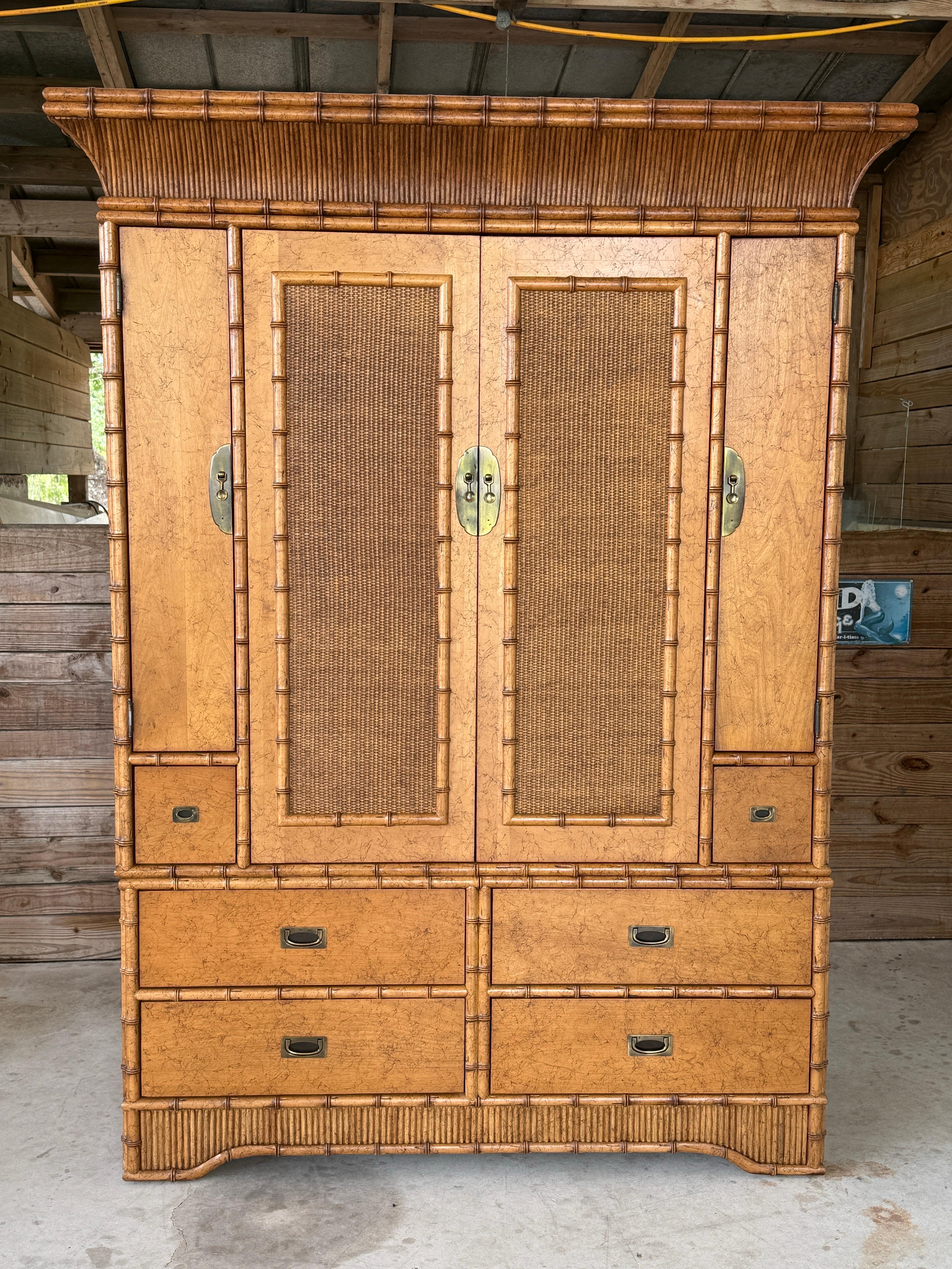 Coastal Regency Faux Bamboo and Cane Armoire by Miller Yee Fong for Ficks Reed 7