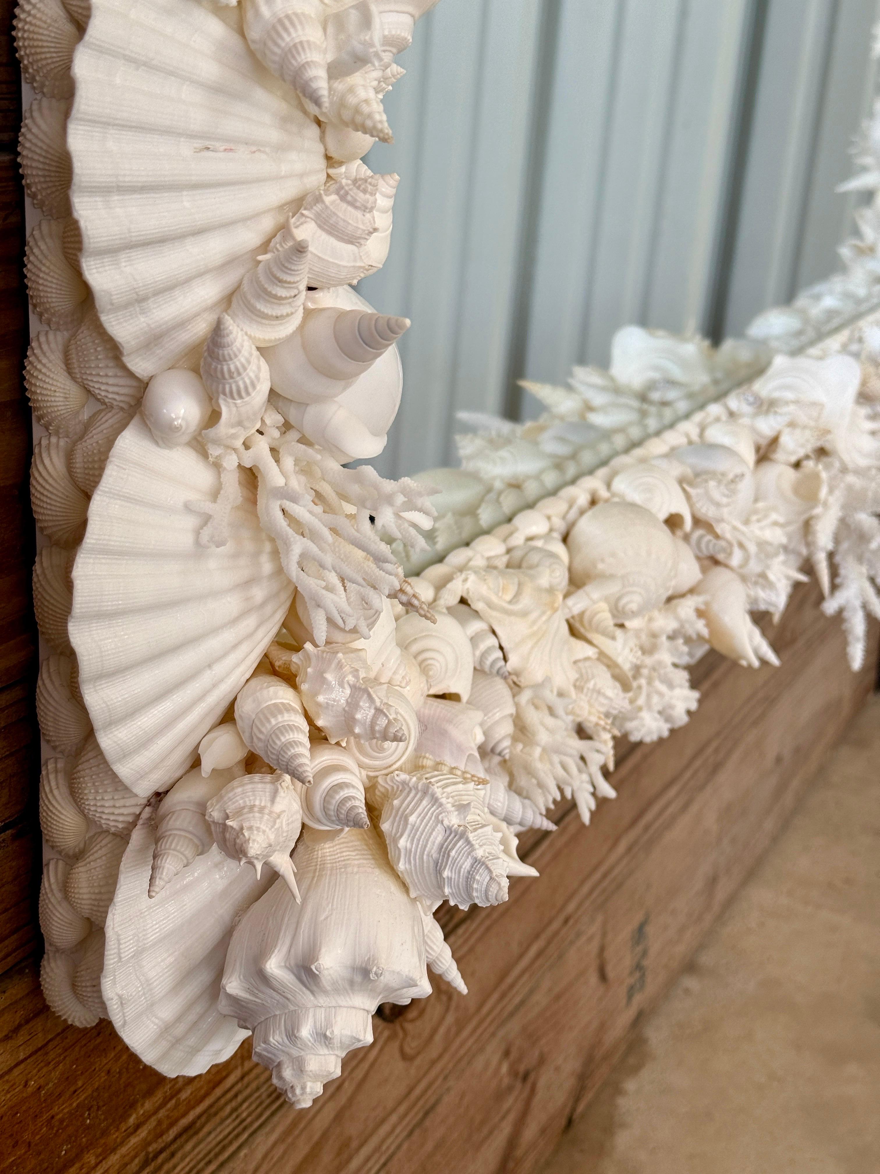 Coastal Regency Monumental Sculptural Custom Made Seashell and Coral Mirror For Sale 2