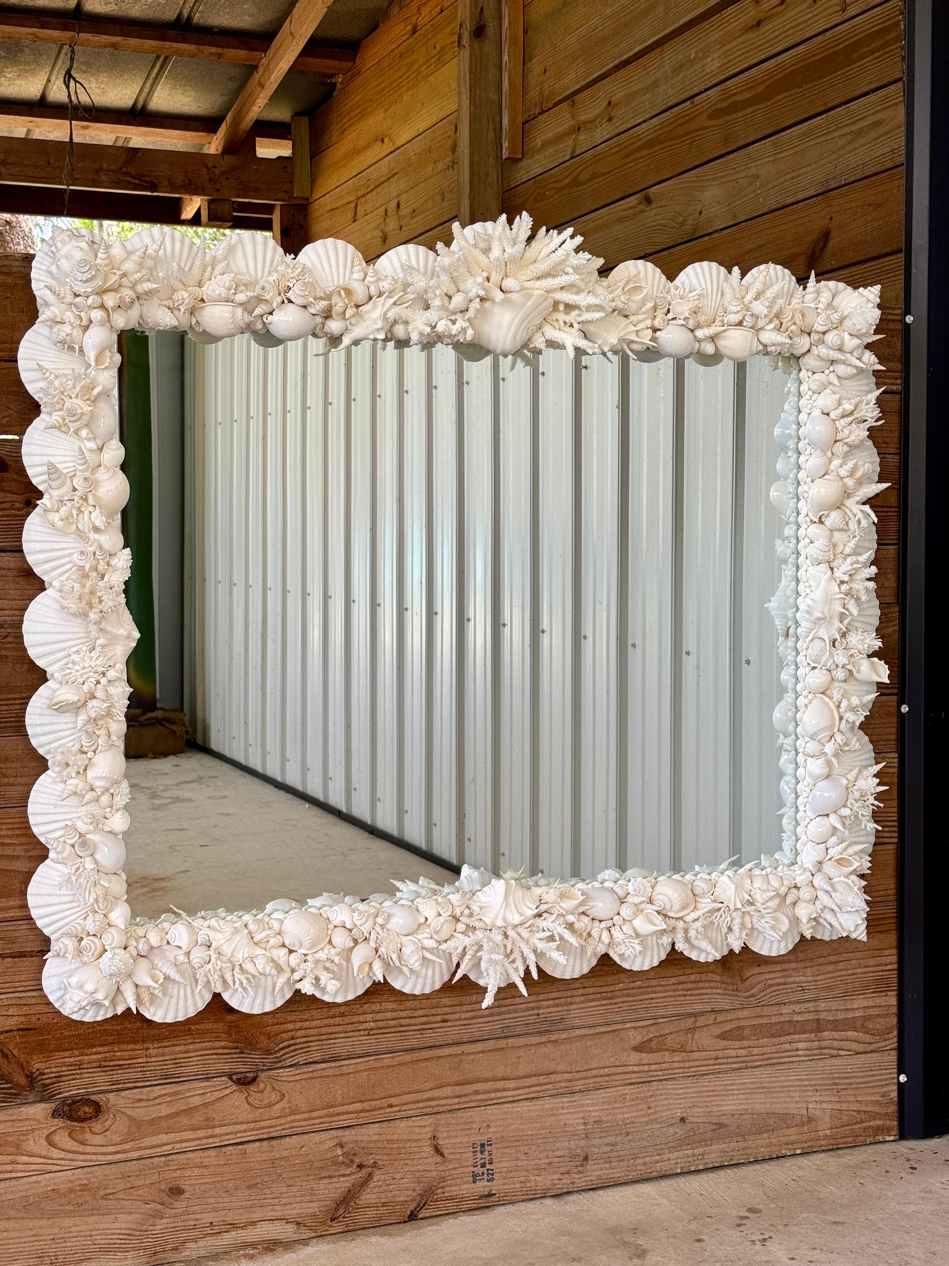 Coastal Regency Monumental Sculptural Custom Made Seashell and Coral Mirror For Sale 4