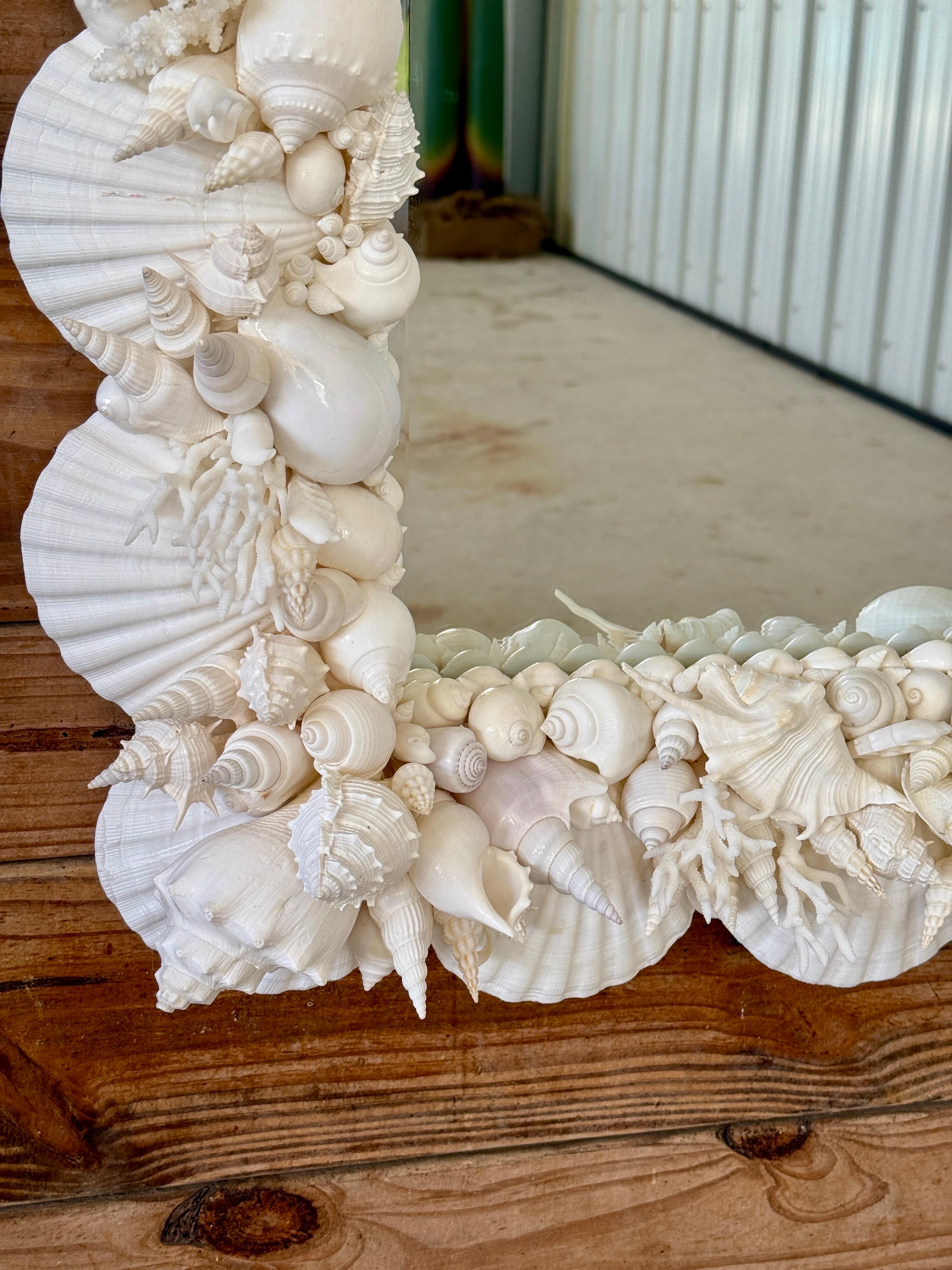 Coastal Regency Monumental Sculptural Custom Made Seashell and Coral Mirror For Sale 7