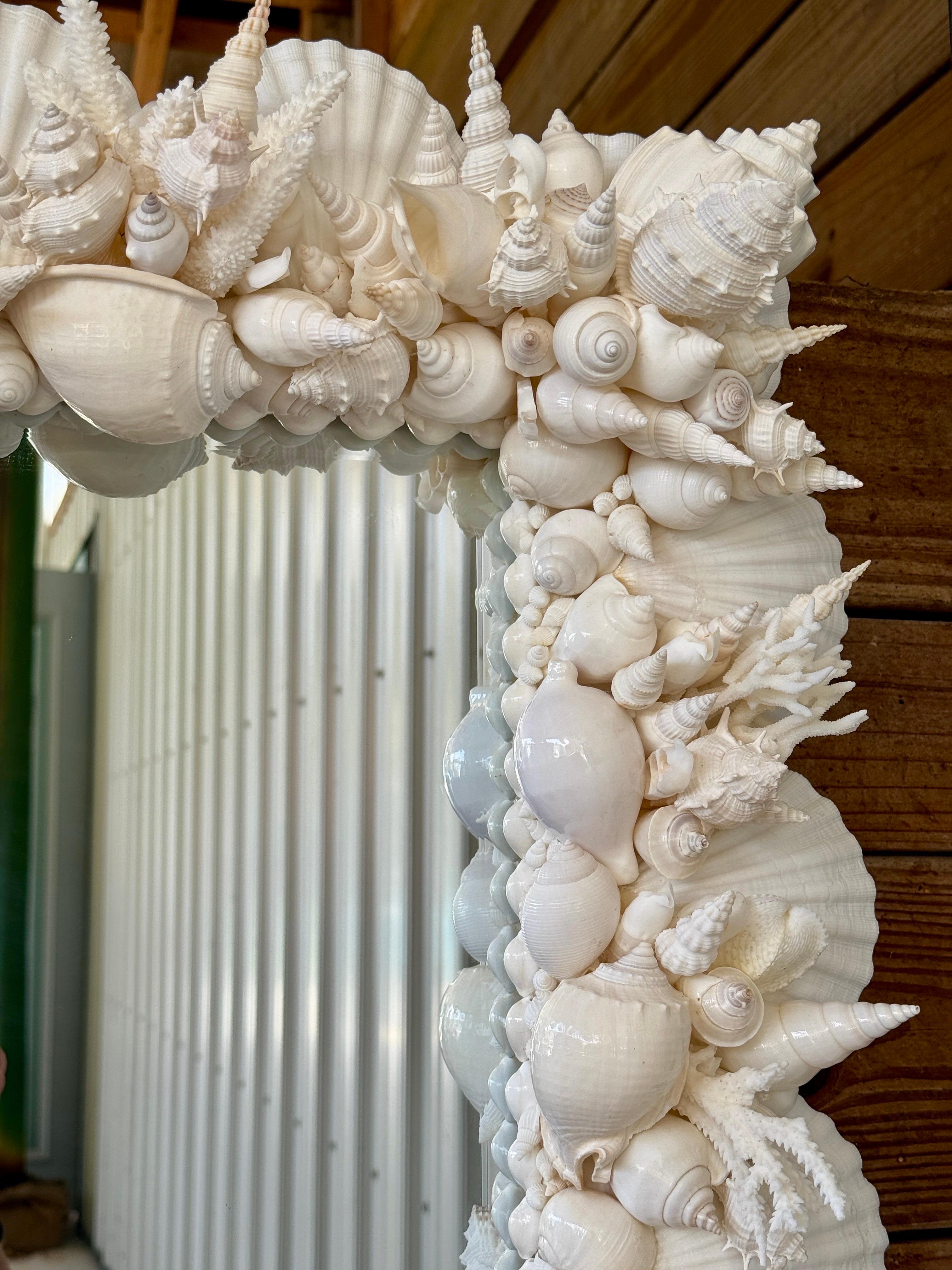 Hand-Crafted Coastal Regency Monumental Sculptural Custom Made Seashell and Coral Mirror For Sale