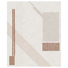 Coastal Rug White Brown Geometric Stripes Pattern Natural Wool, Sicily