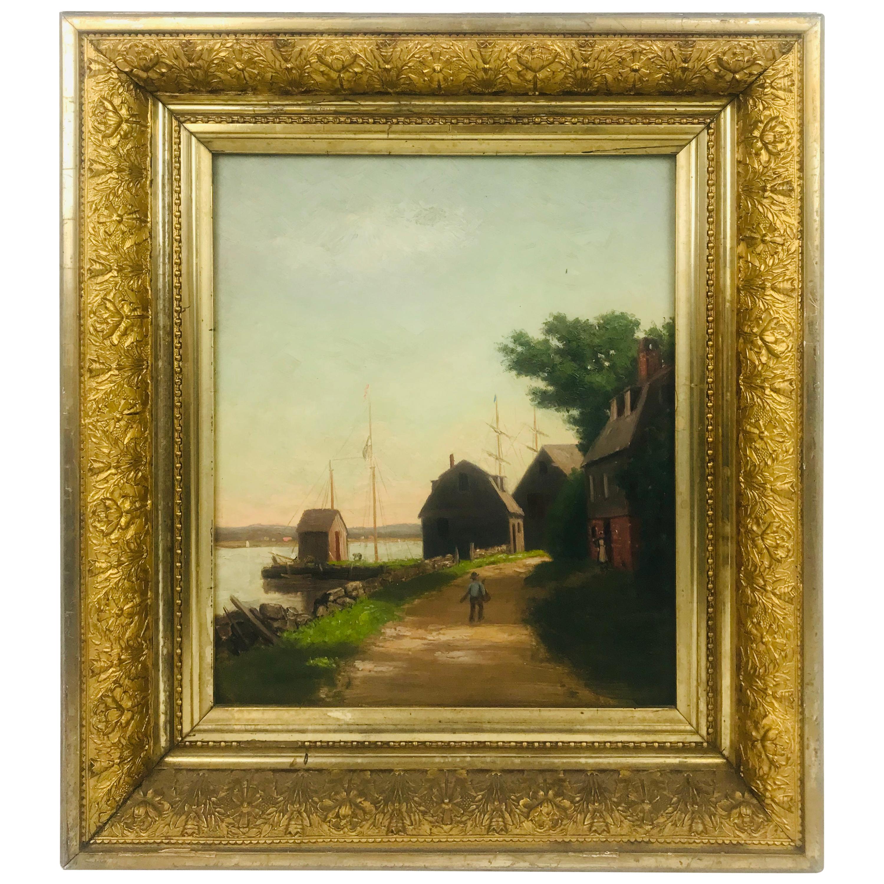 "Coastal Scene" Oil on Board Painting by Sidney Lawrence Brackett '1852-1910'
