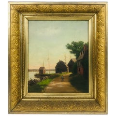 Antique "Coastal Scene" Oil on Board Painting by Sidney Lawrence Brackett '1852-1910'