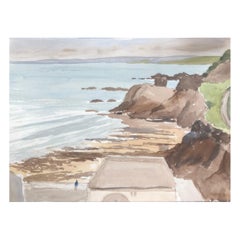 Küstenszene, Original britisches Aquarellgemälde