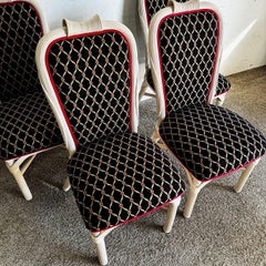 Coastal Sculpted White Washed Pencil Reed Dining Chairs - Set of 4