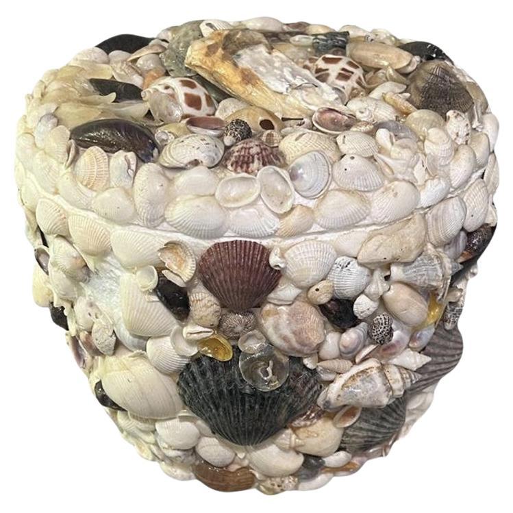 Coastal Sea Shell Encrusted Ice Bucket with Lid - 1970s For Sale