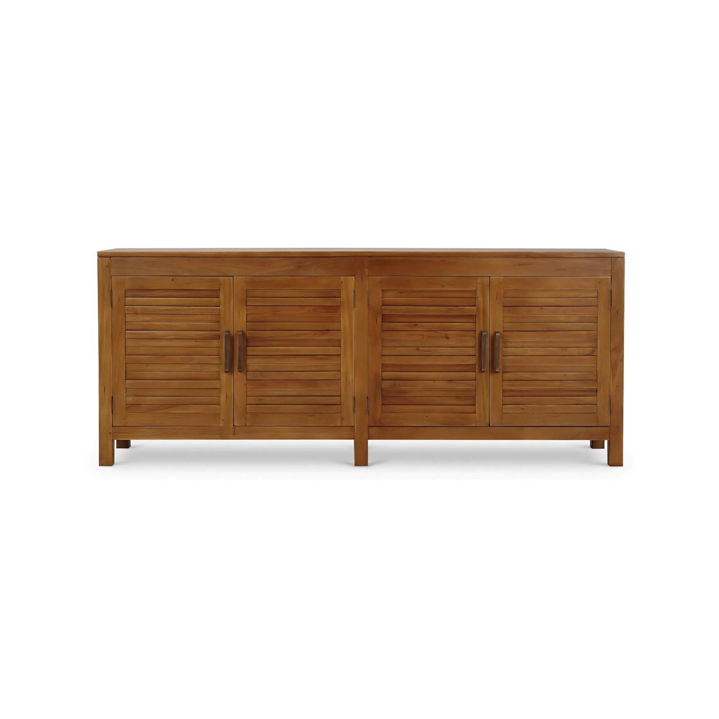 Crafted from high-quality mahogany and featuring a beautiful Antique French Oak finish that exudes a relaxed, beachy vibe. The slatted door design adds a touch of coastal charm while providing ample storage space for your home essentials.

The