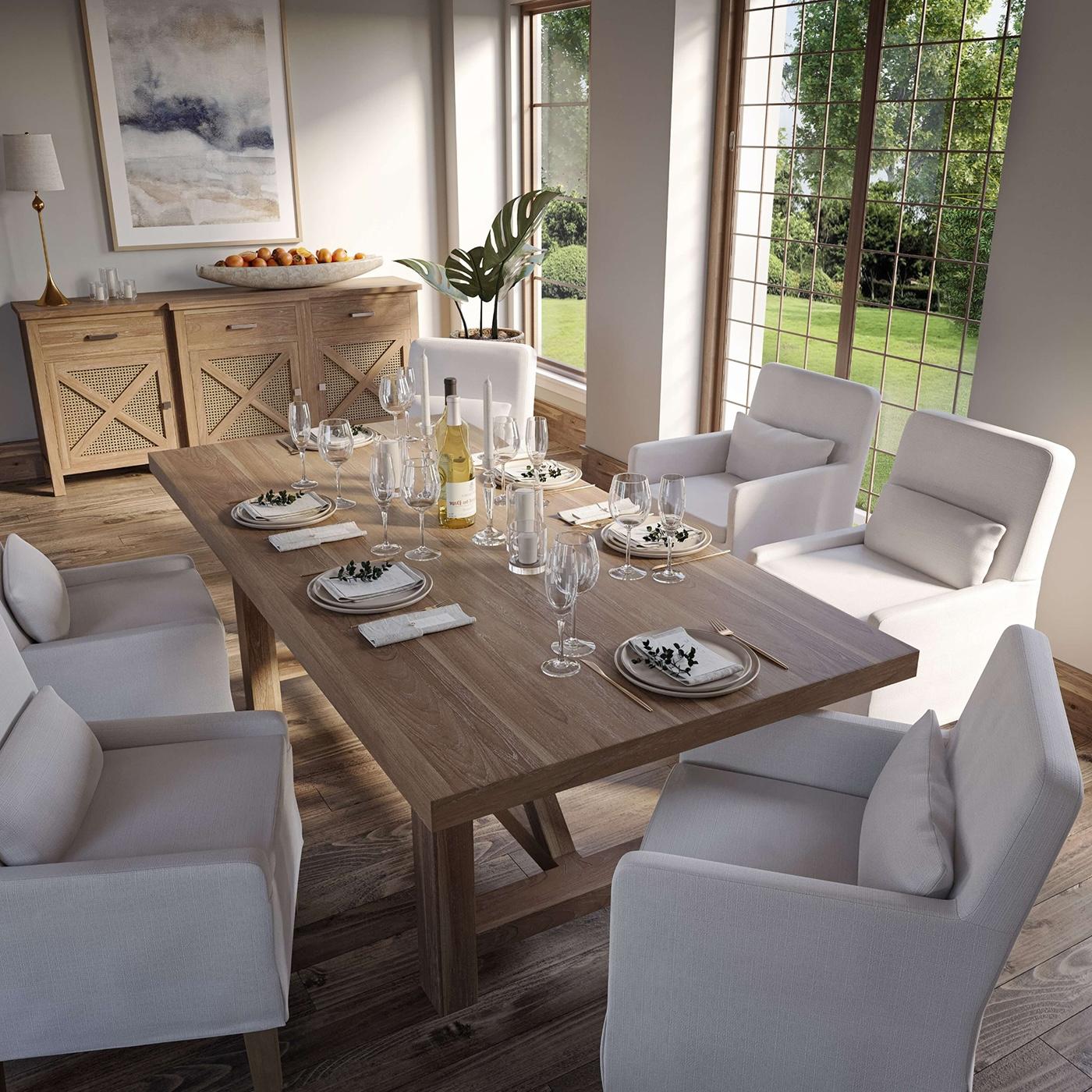 Coastal Slipcovered Esszimmersessel (Indonesisch) im Angebot
