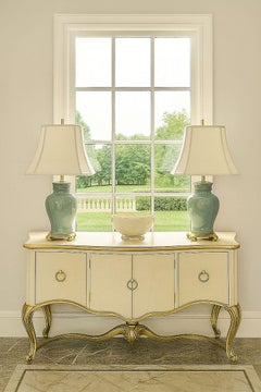 Coastal Soft Französisch Blau Grün Porzellan und Messing Tischlampen - ein Paar