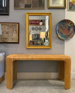 Coastal Split Reed Console Sofa Table with Waterfall Edges