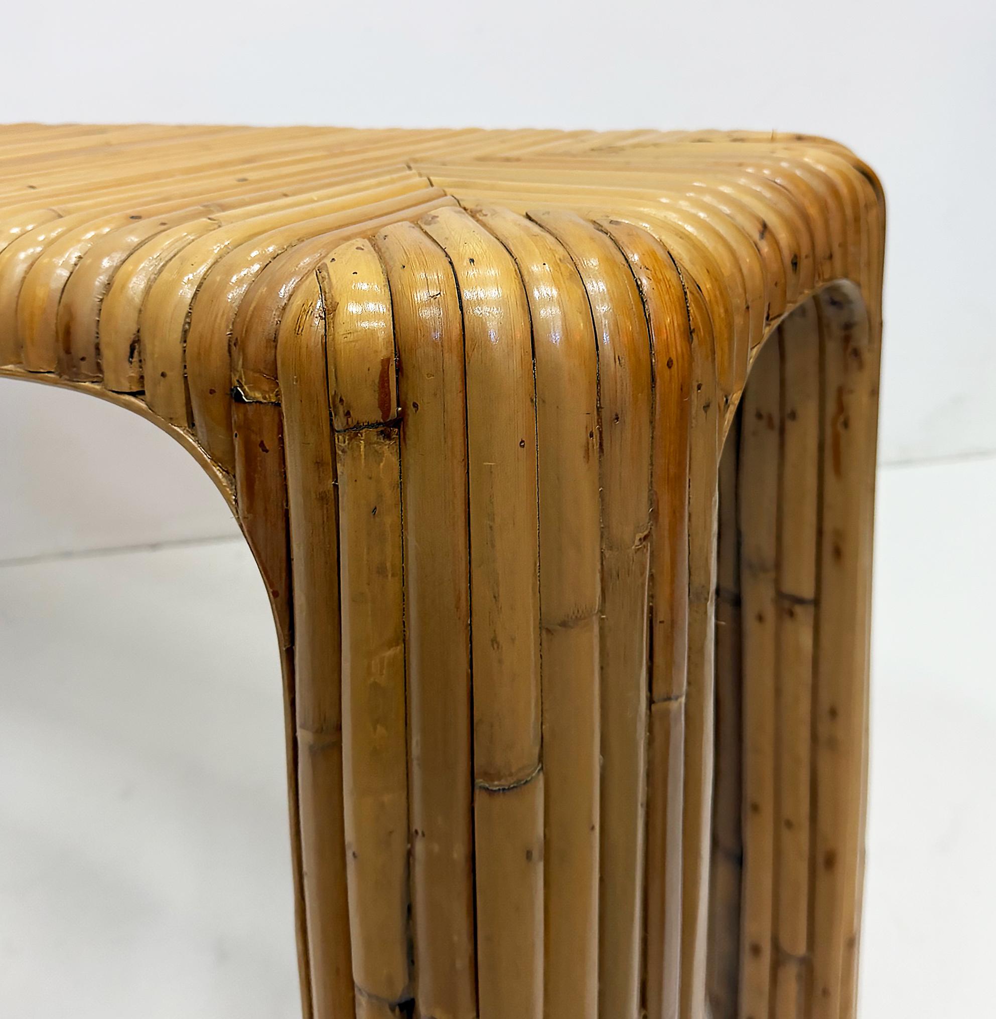 Coastal Split Reed Console Sofa Table with Waterfall Edges For Sale 2