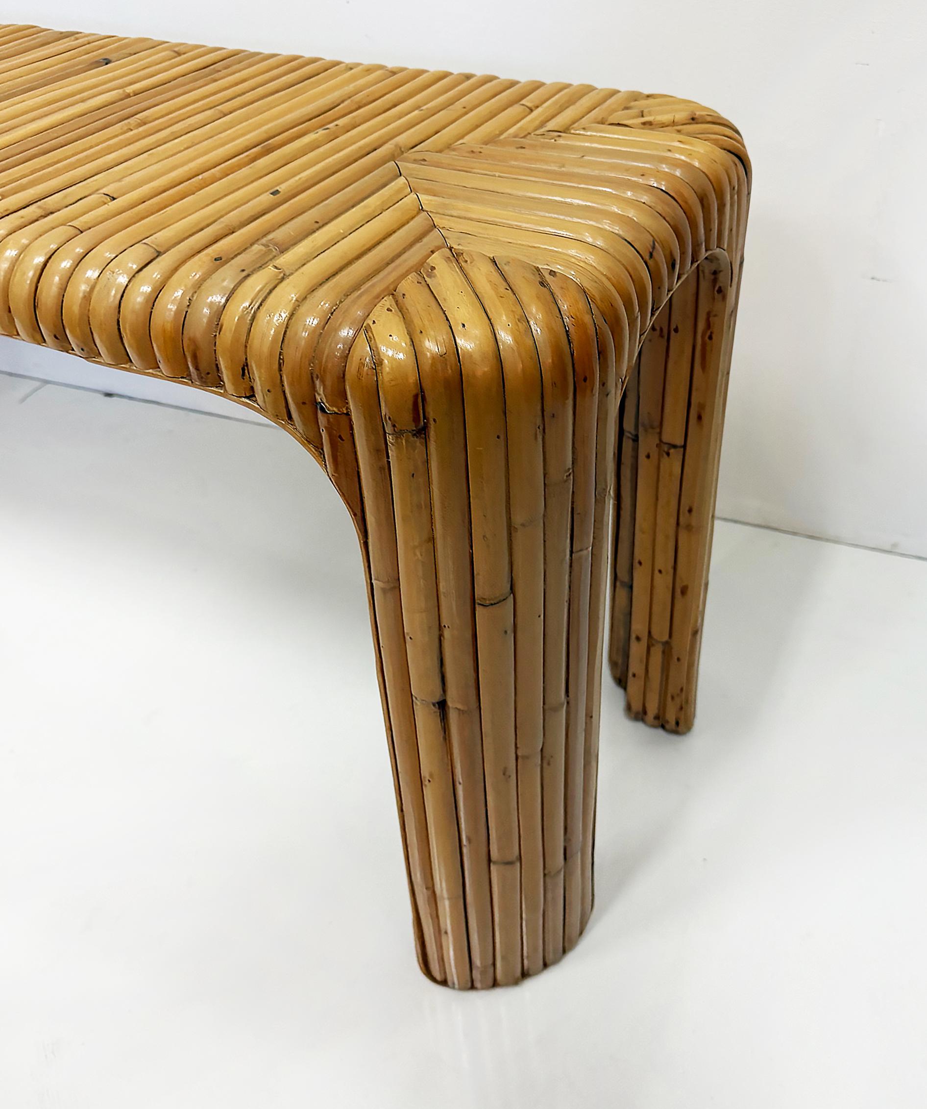 Coastal Split Reed Console Sofa Table with Waterfall Edges For Sale 3