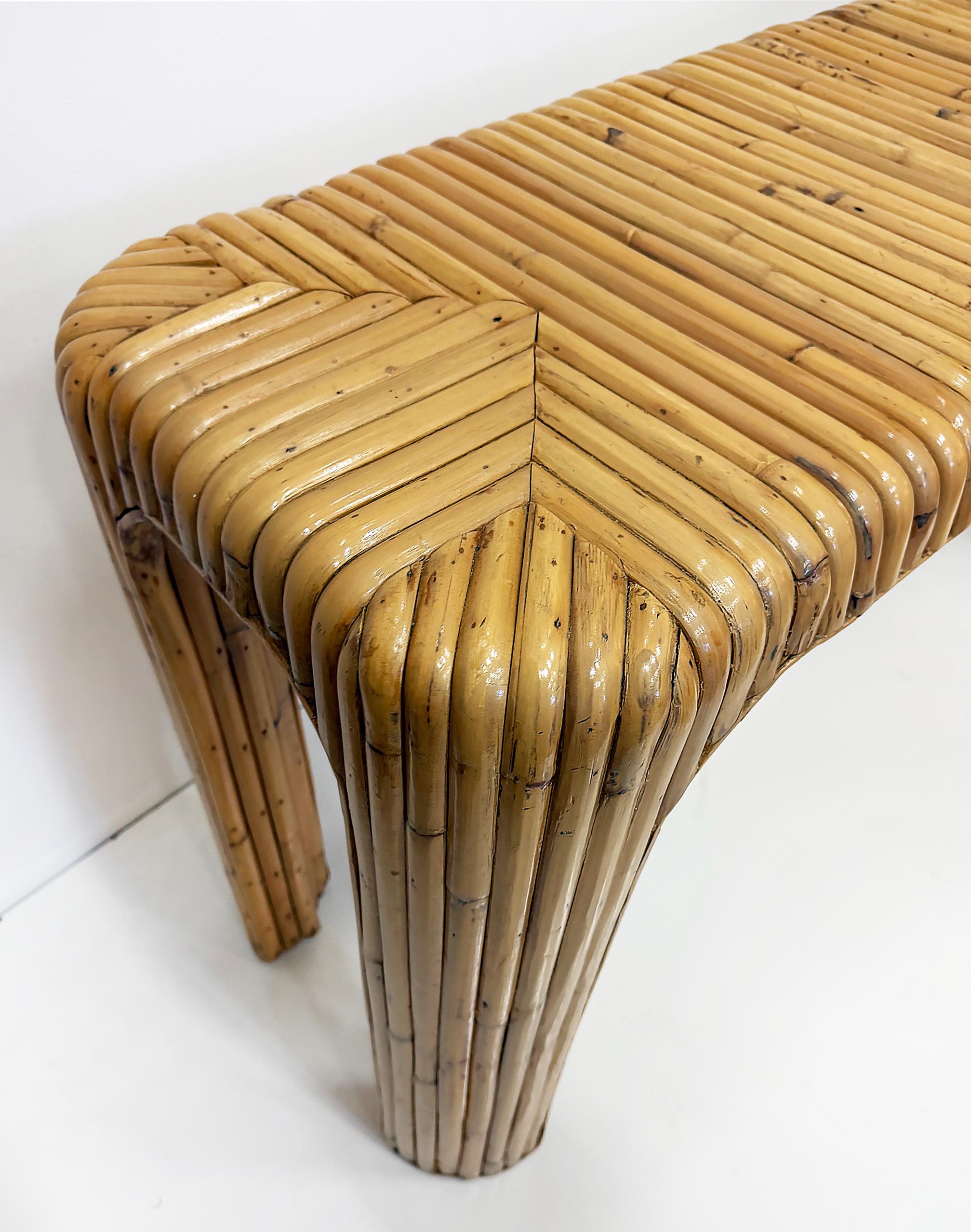 Coastal Split Reed Console Sofa Table with Waterfall Edges For Sale 4