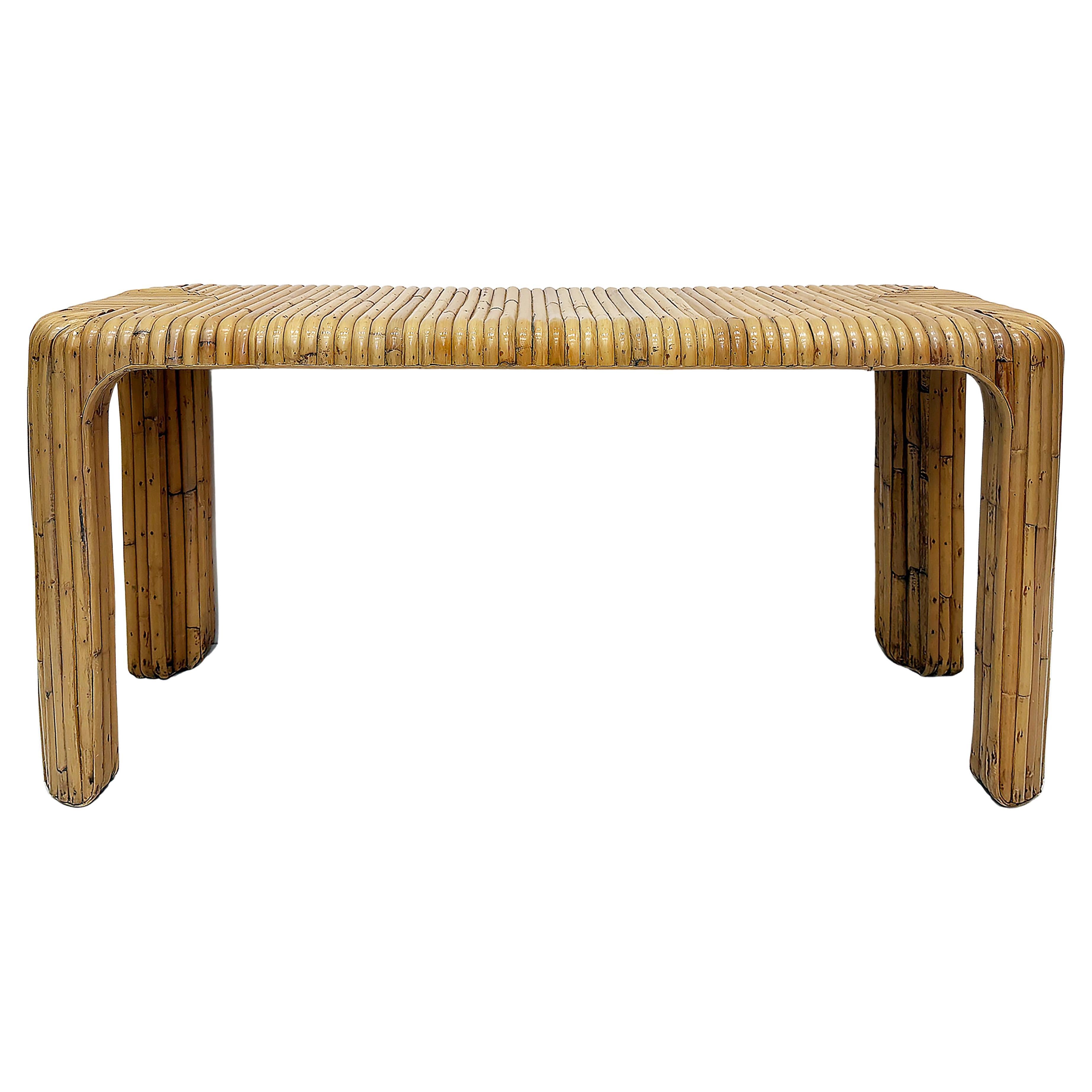 Coastal Split Reed Console Sofa Table with Waterfall Edges For Sale