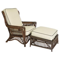 Coastal Stick Rattan Ohrensessel & Ottoman Set  von Bielecky Brothers, C. 1970er Jahre