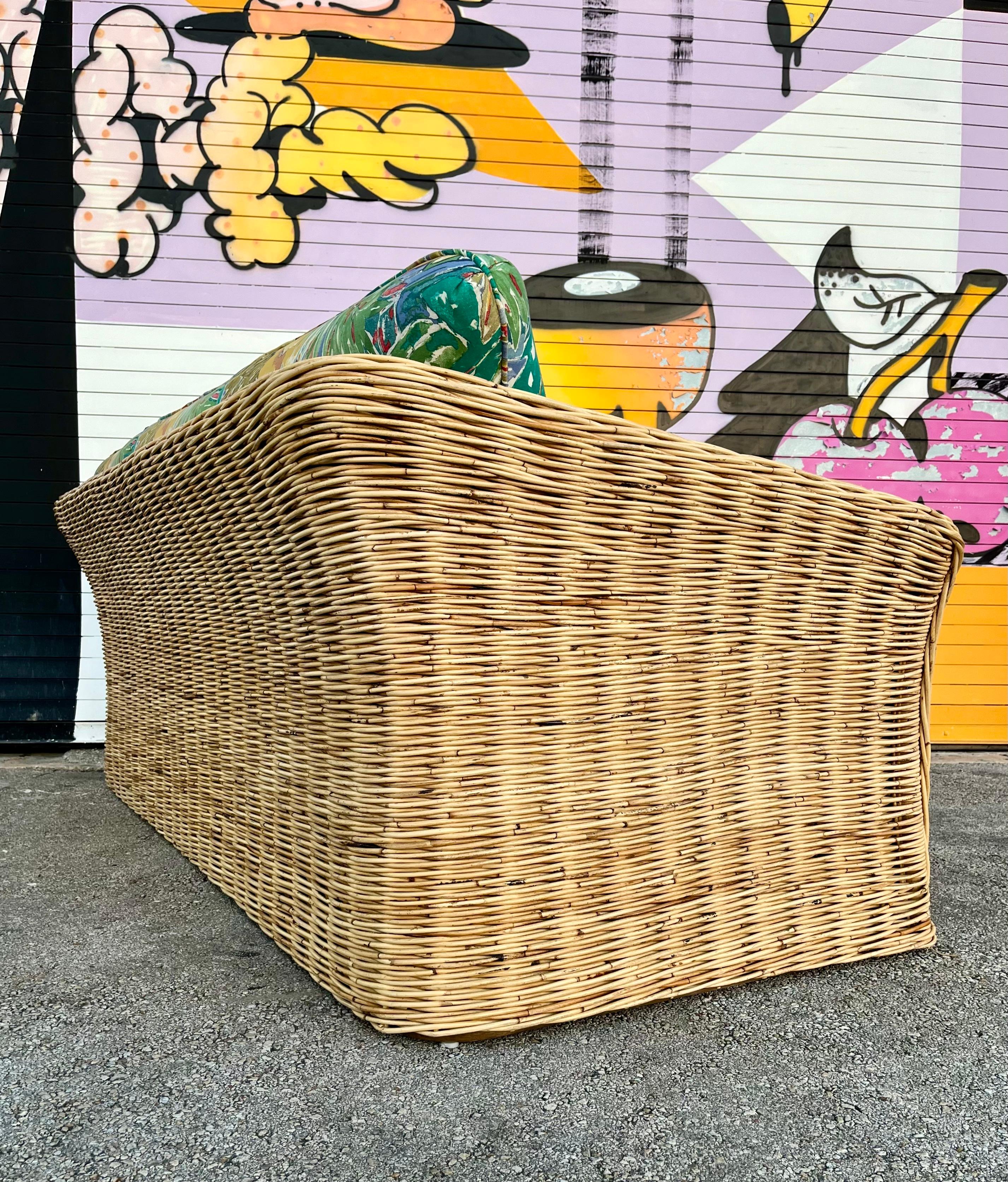 Coastal Style / Bohemian Woven Wicker Three Seat Sofa. Circa 1980s For Sale 5