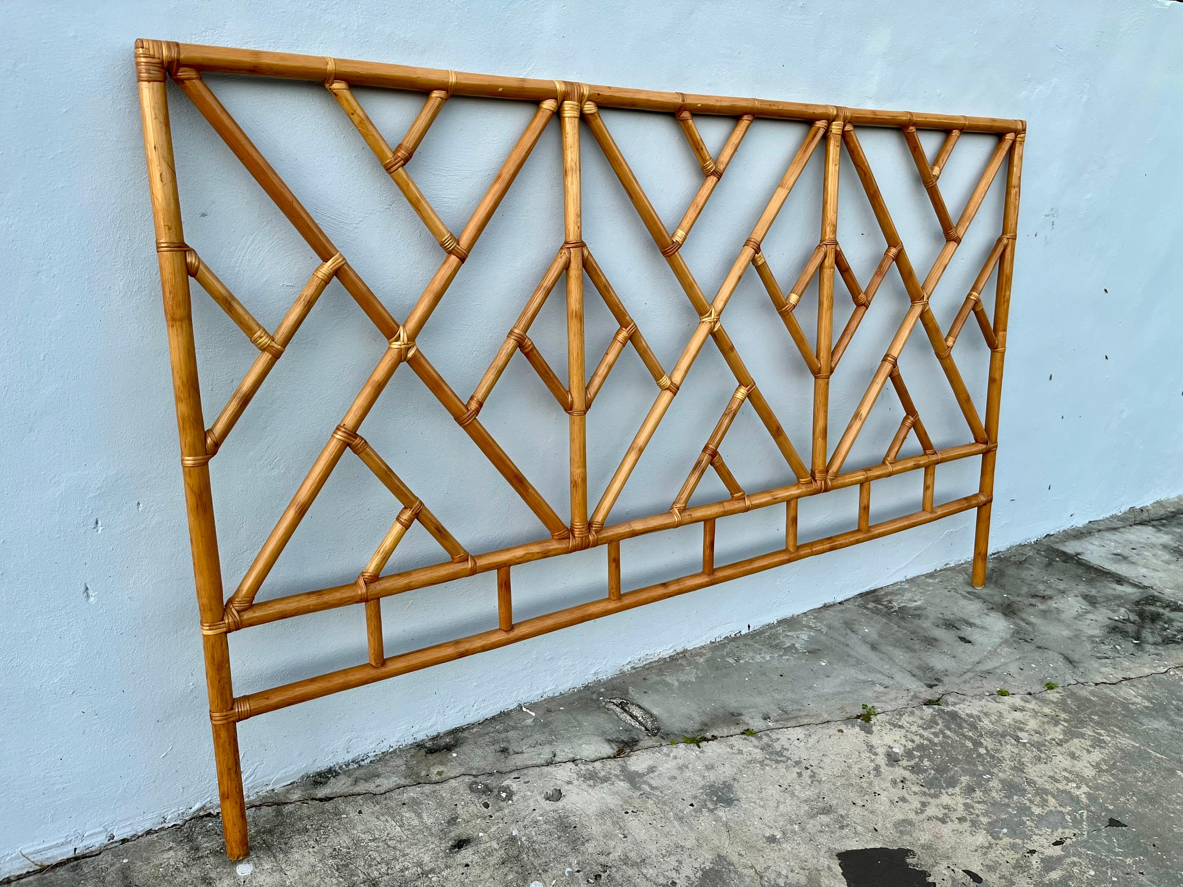 Philippine Coastal Style Boho Chic Bamboo and Rattan Queen Size Bed Headboard. Circa 1980s For Sale