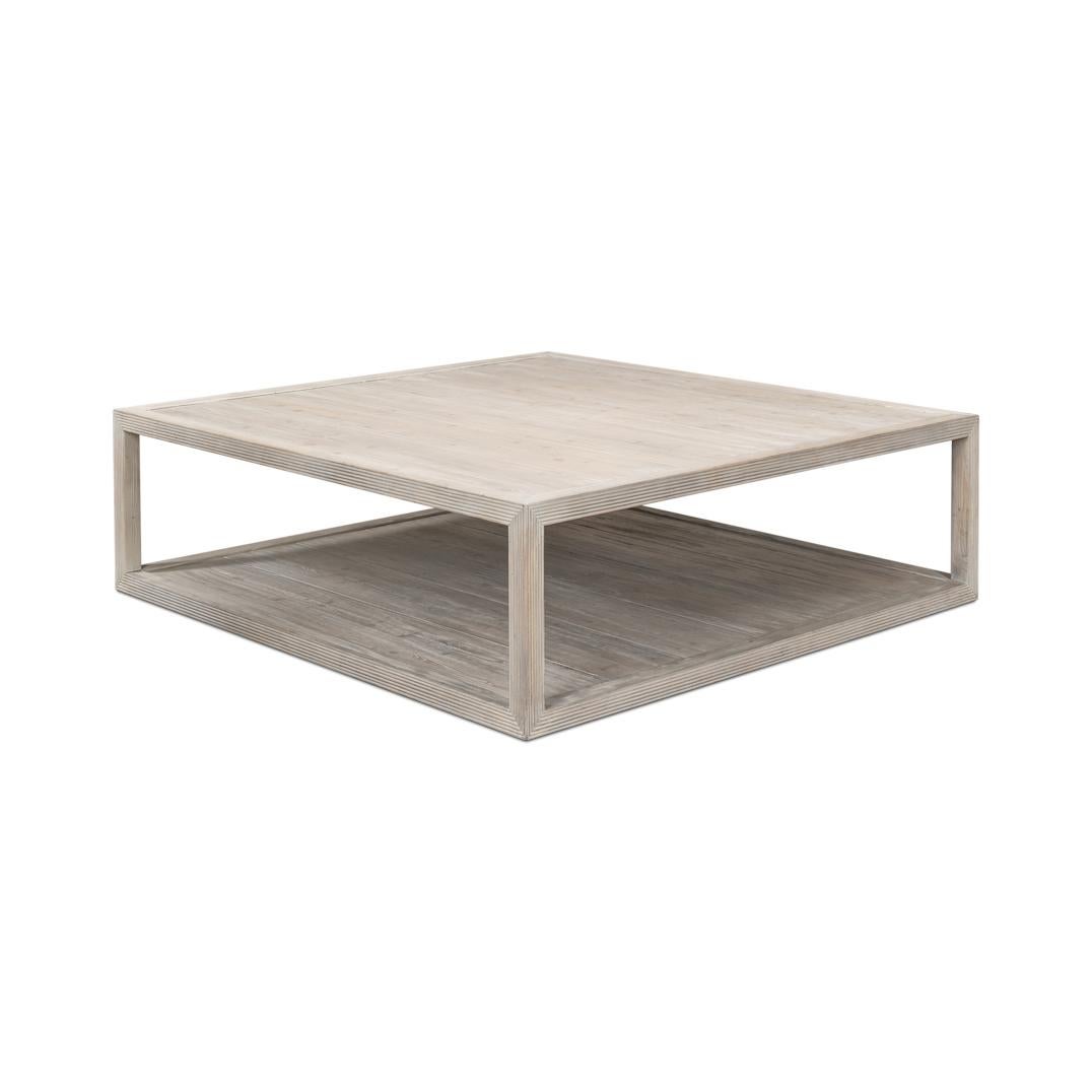 Indian Coastal Style Large Square Coffee Table For Sale