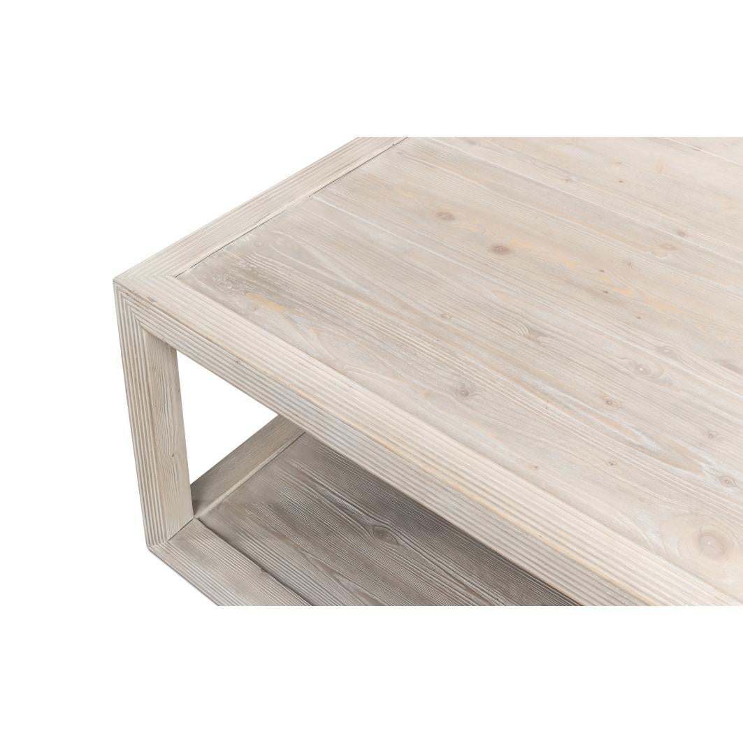 Contemporary Coastal Style Large Square Coffee Table For Sale