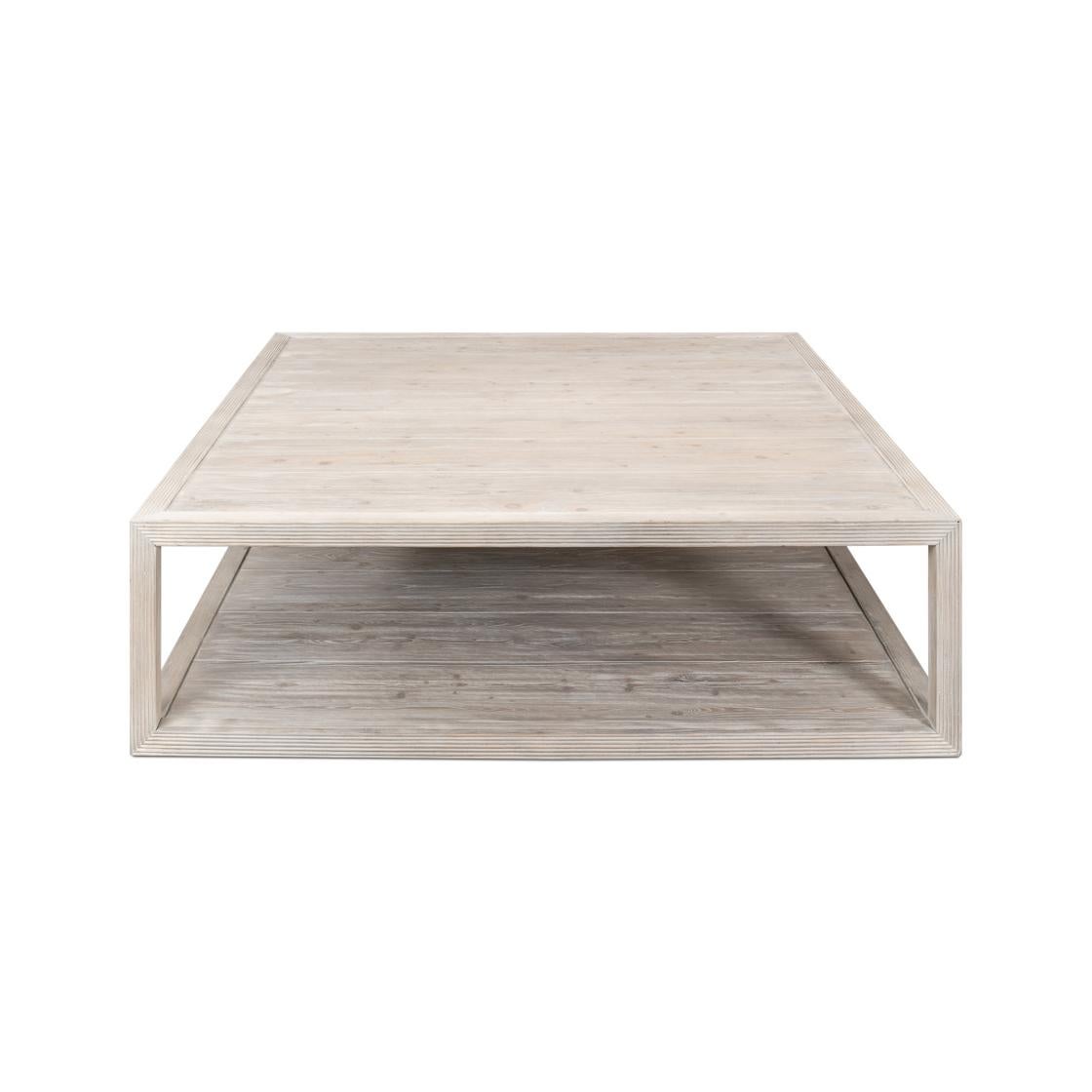 Wood Coastal Style Large Square Coffee Table For Sale