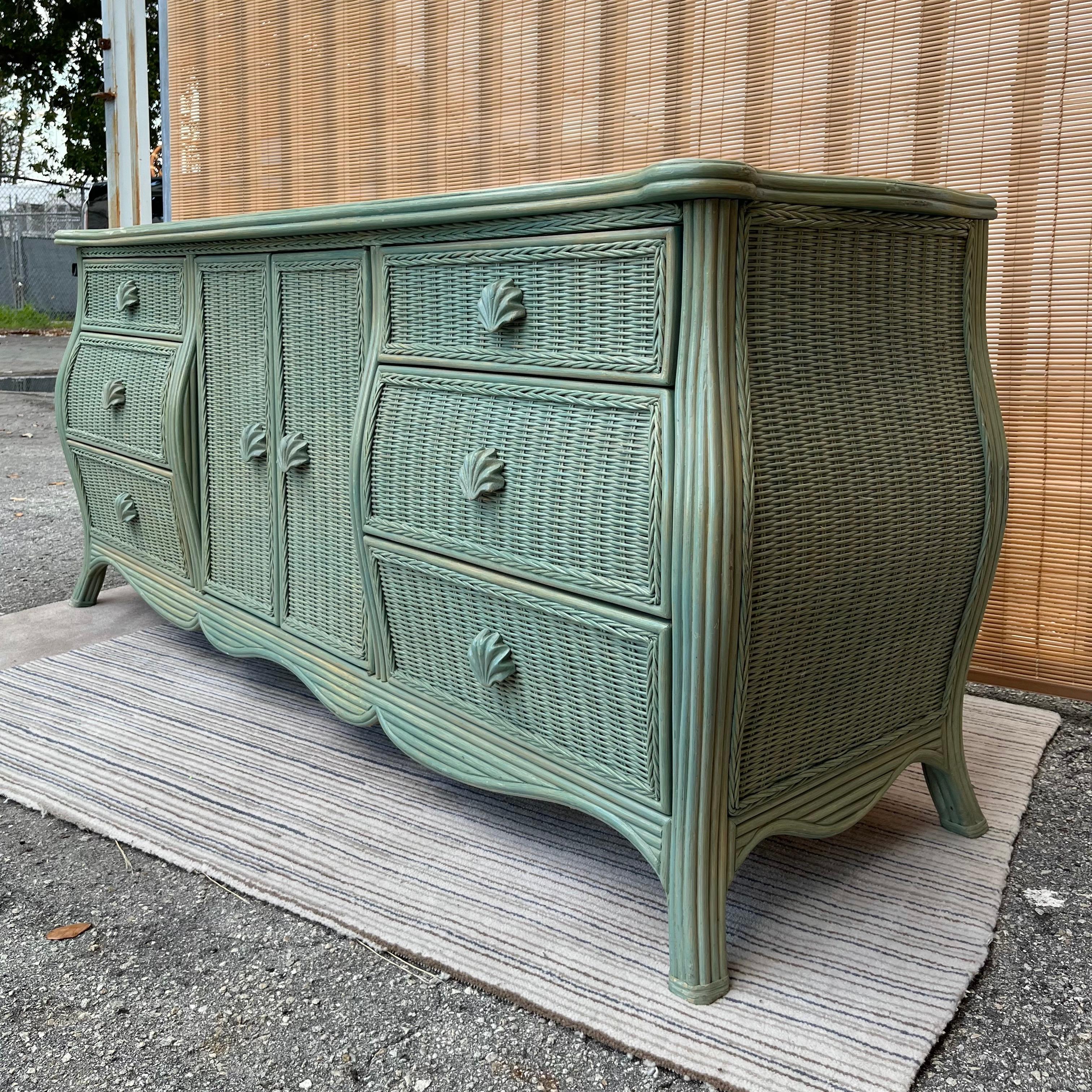 American Coastal Style Pencil Reed and Wicker Dresser by Whitecraft Furniture