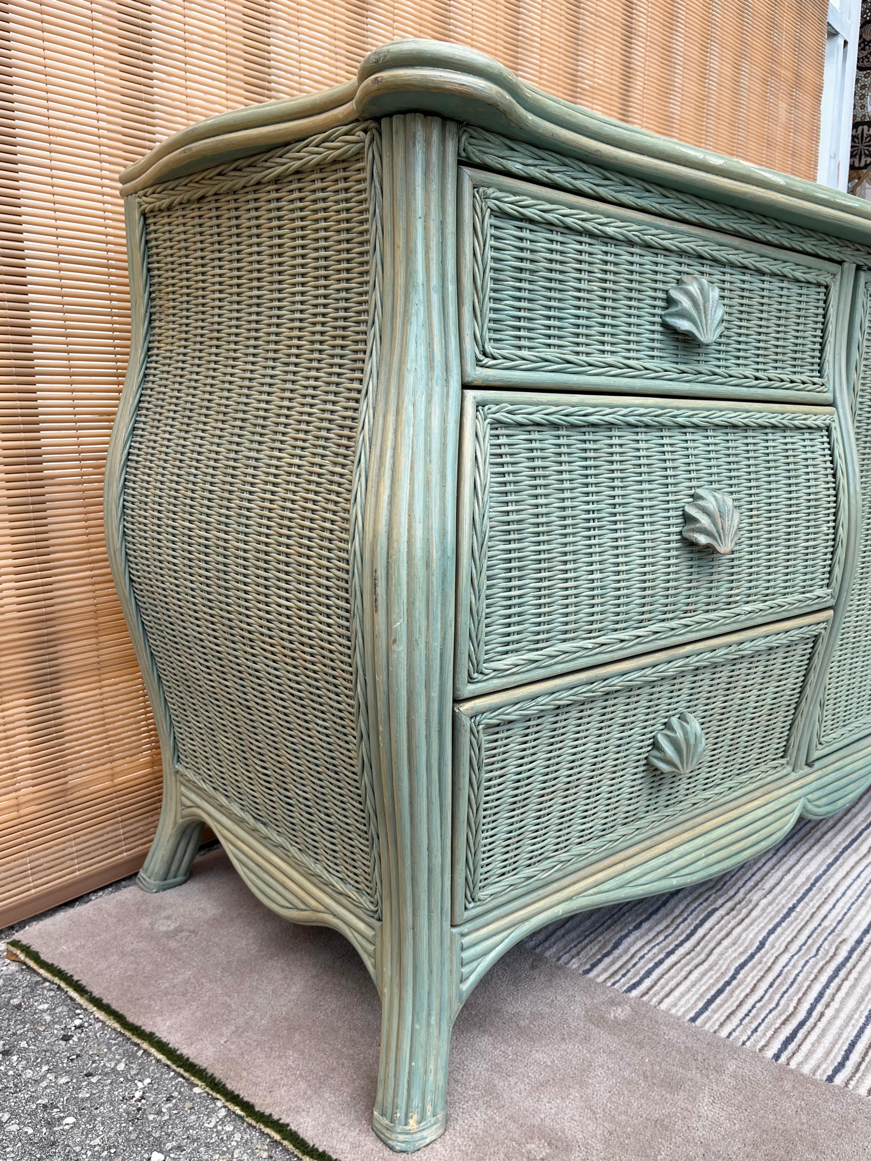 Rattan Coastal Style Pencil Reed and Wicker Dresser by Whitecraft Furniture