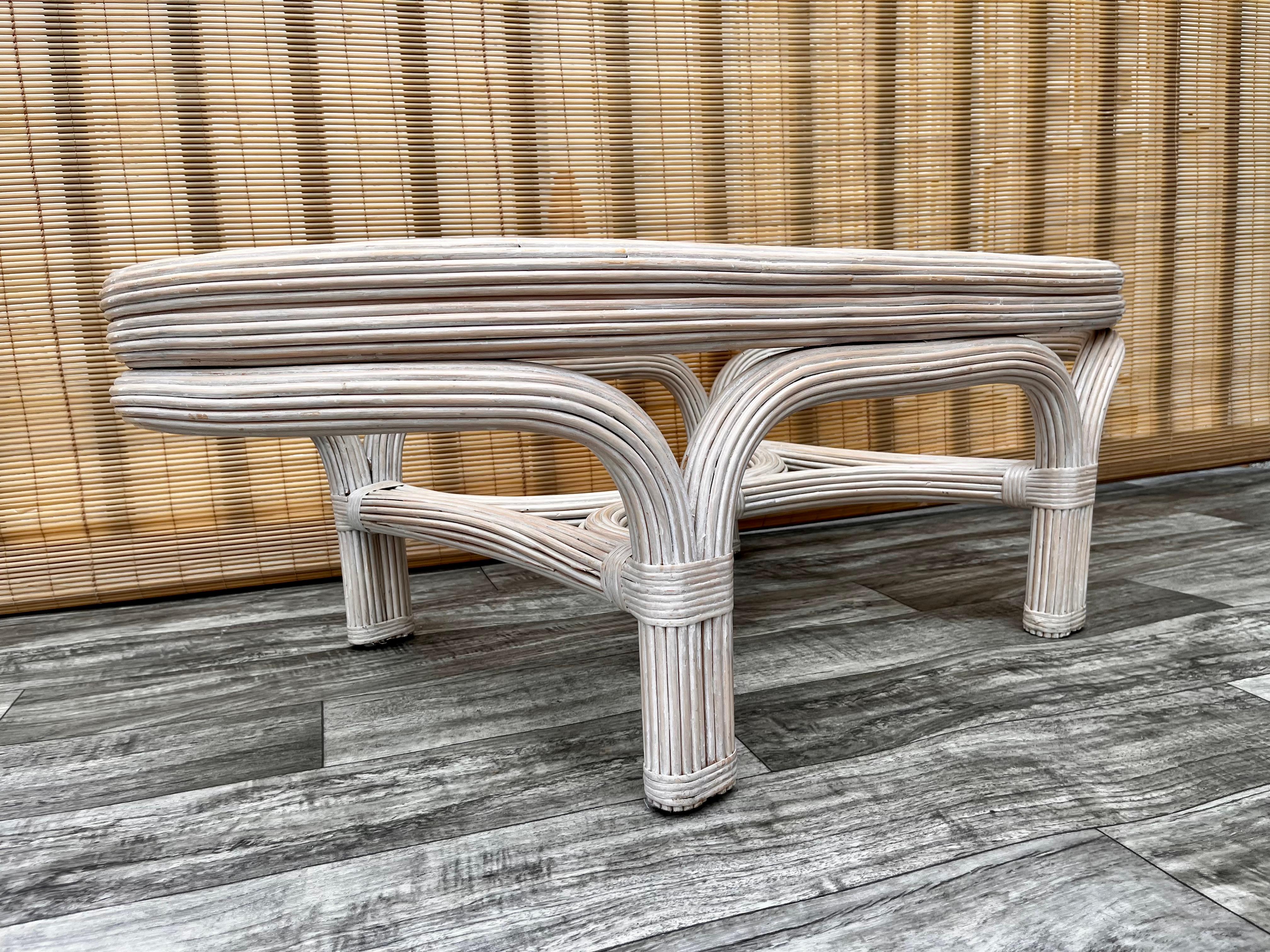 Coastal Style Pencil Reed Coffee Table in the Gabriella Crespi Style, circa 1980 For Sale 4