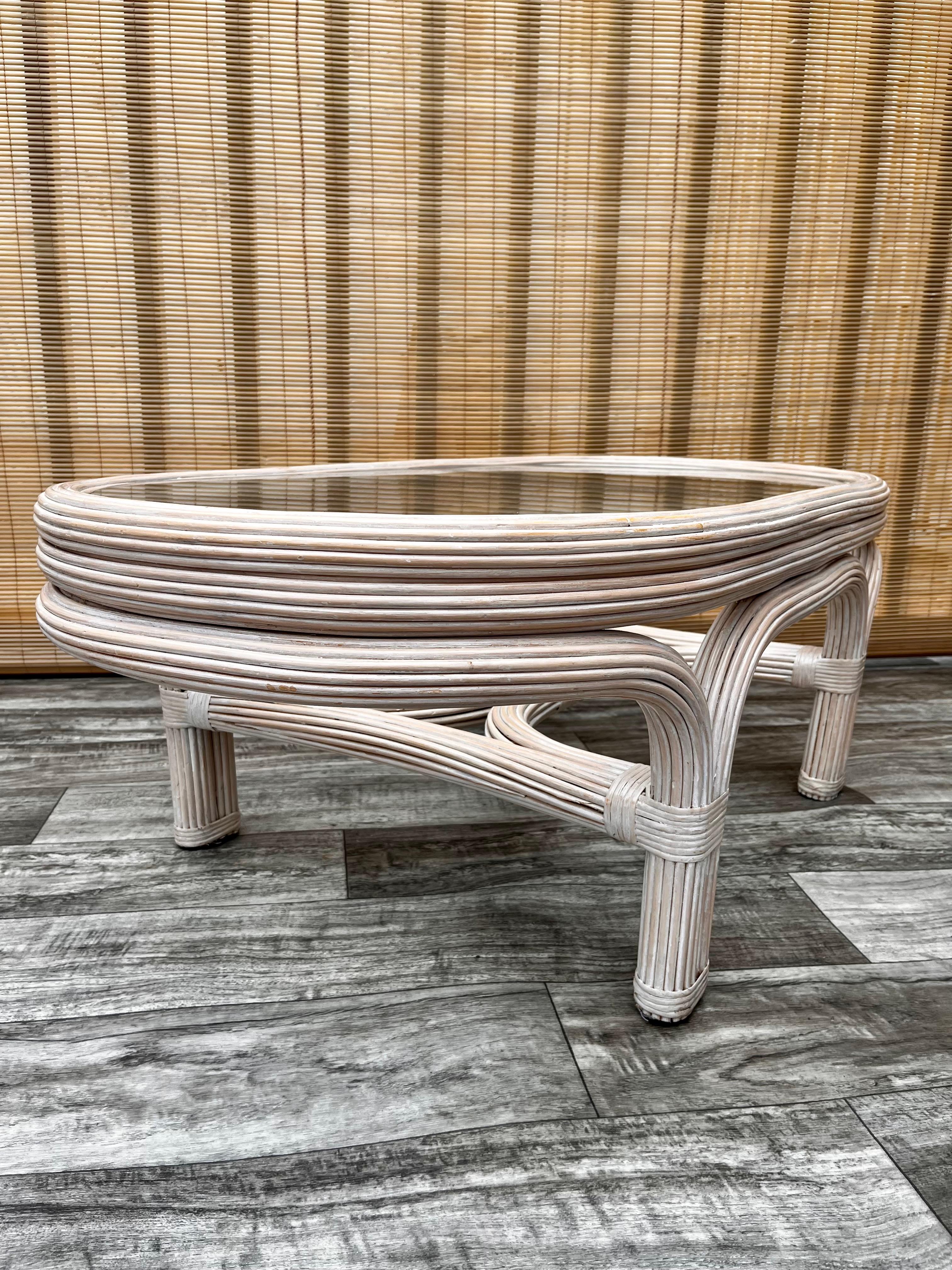 Coastal Style Pencil Reed Coffee Table in the Gabriella Crespi Style, circa 1980 For Sale 6