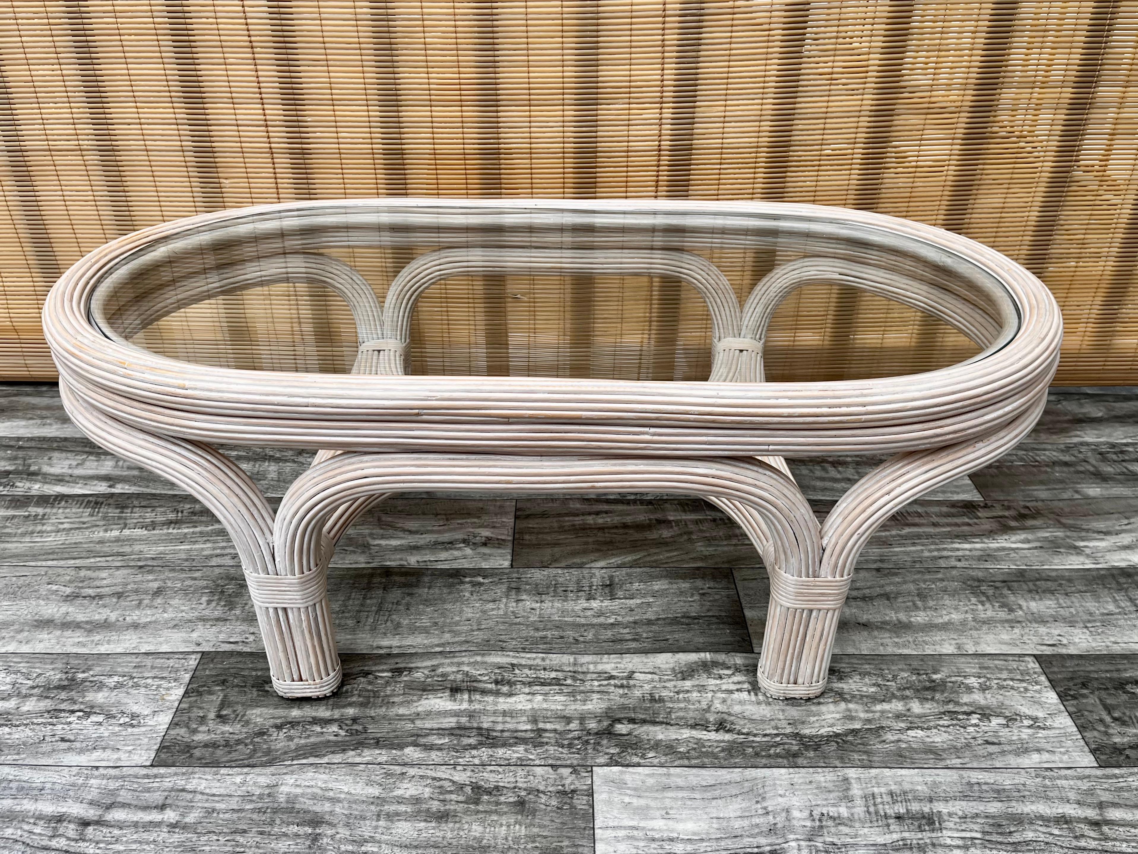 Hollywood Regency Coastal Style Pencil Reed Coffee Table in the Gabriella Crespi Style, circa 1980 For Sale