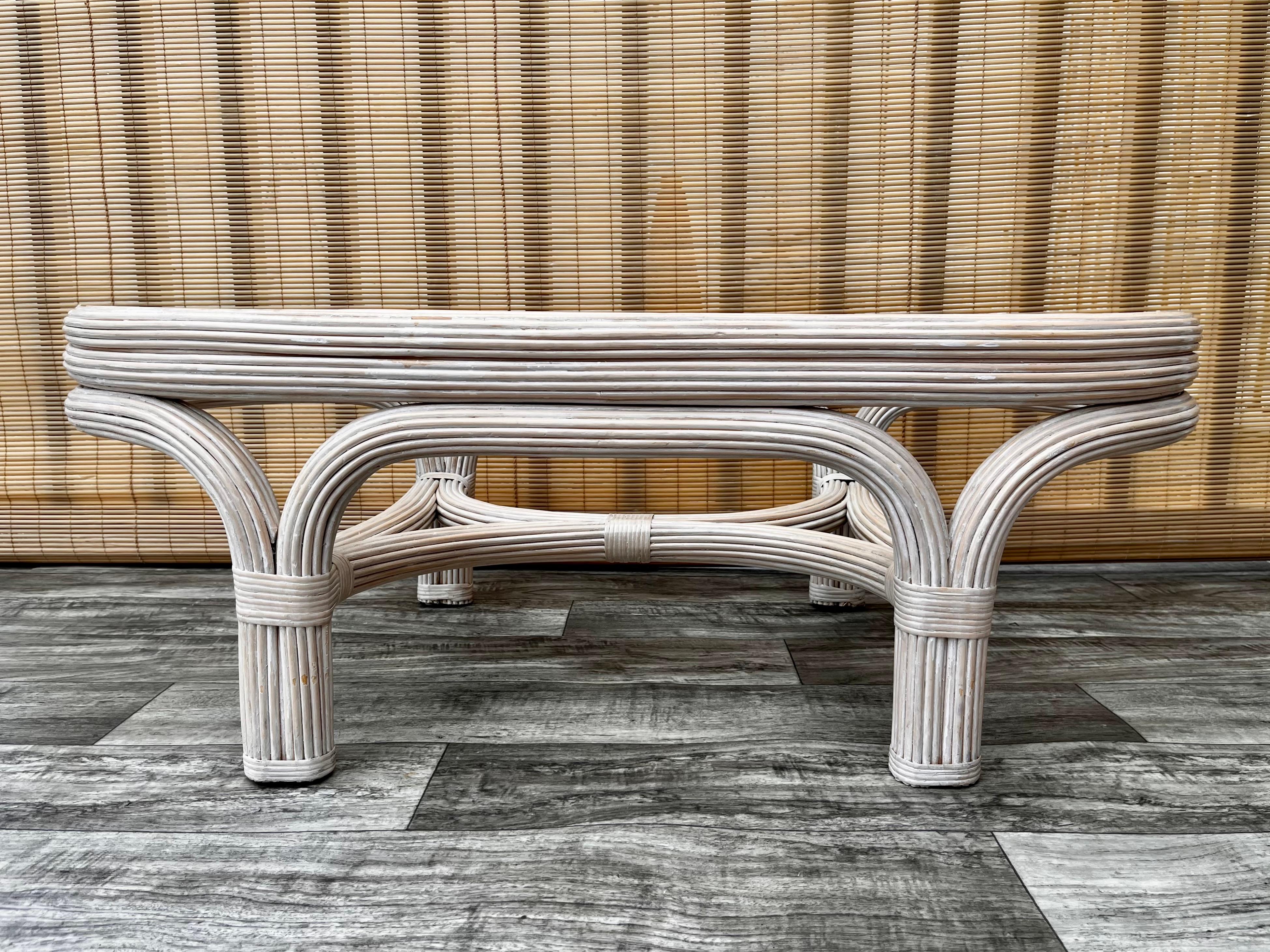 Late 20th Century Coastal Style Pencil Reed Coffee Table in the Gabriella Crespi Style, circa 1980 For Sale