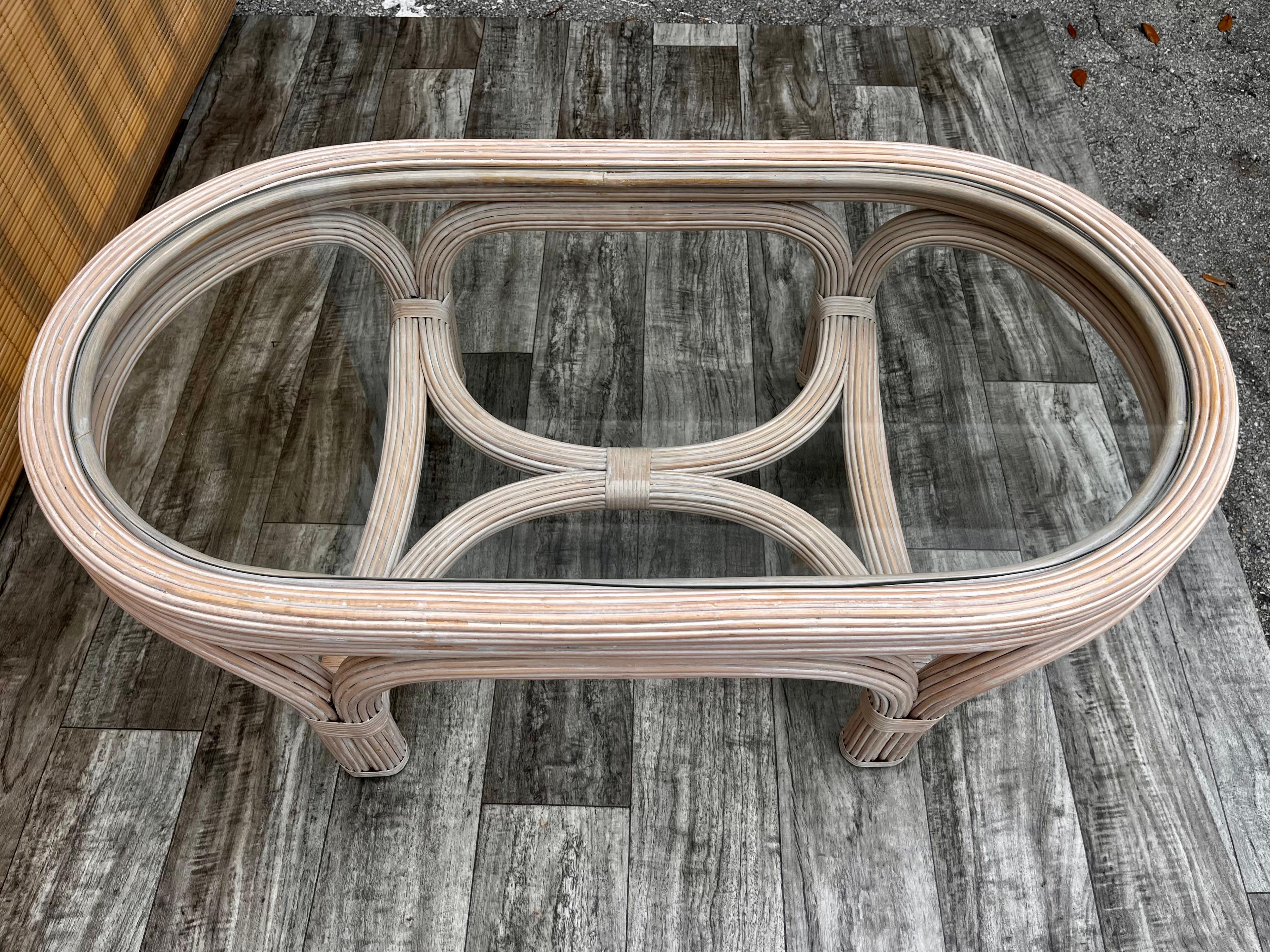 Coastal Style Pencil Reed Coffee Table in the Gabriella Crespi Style, circa 1980 For Sale 1