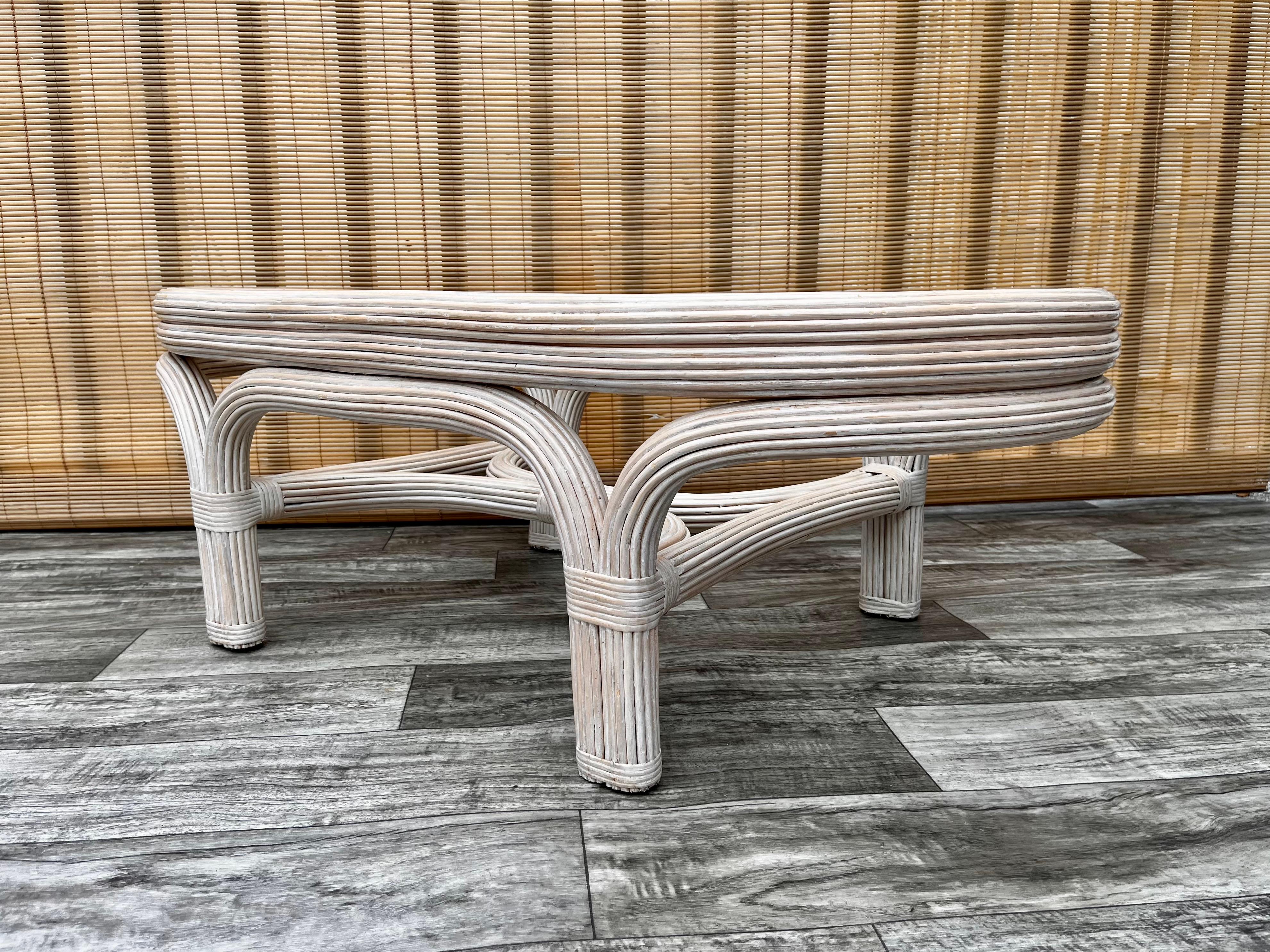 Coastal Style Pencil Reed Coffee Table in the Gabriella Crespi Style, circa 1980 For Sale 3