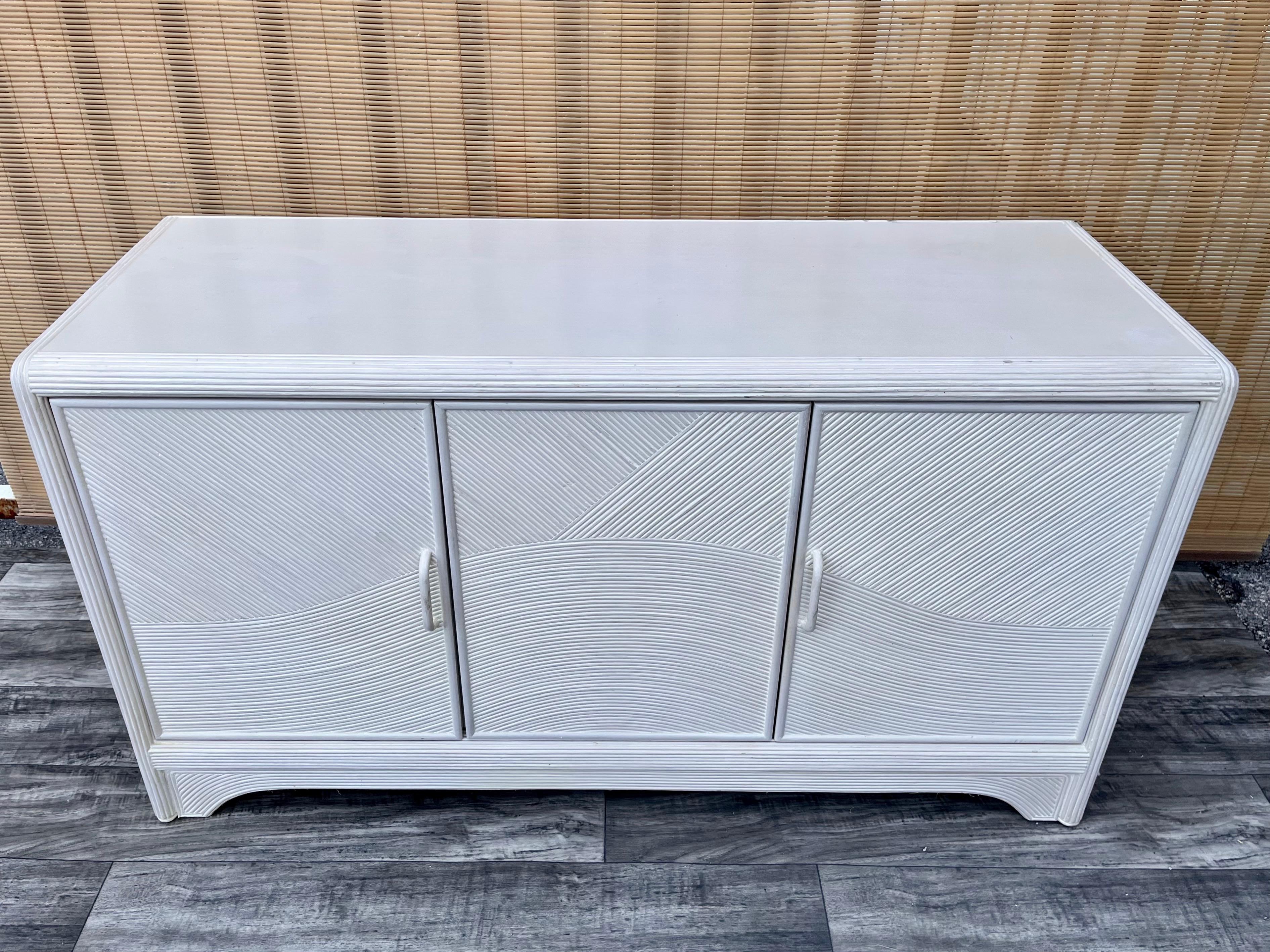Hollywood Regency Coastal Style Pencil Reed Sideboard/ Credenza in the Gabriella Crespi Manner