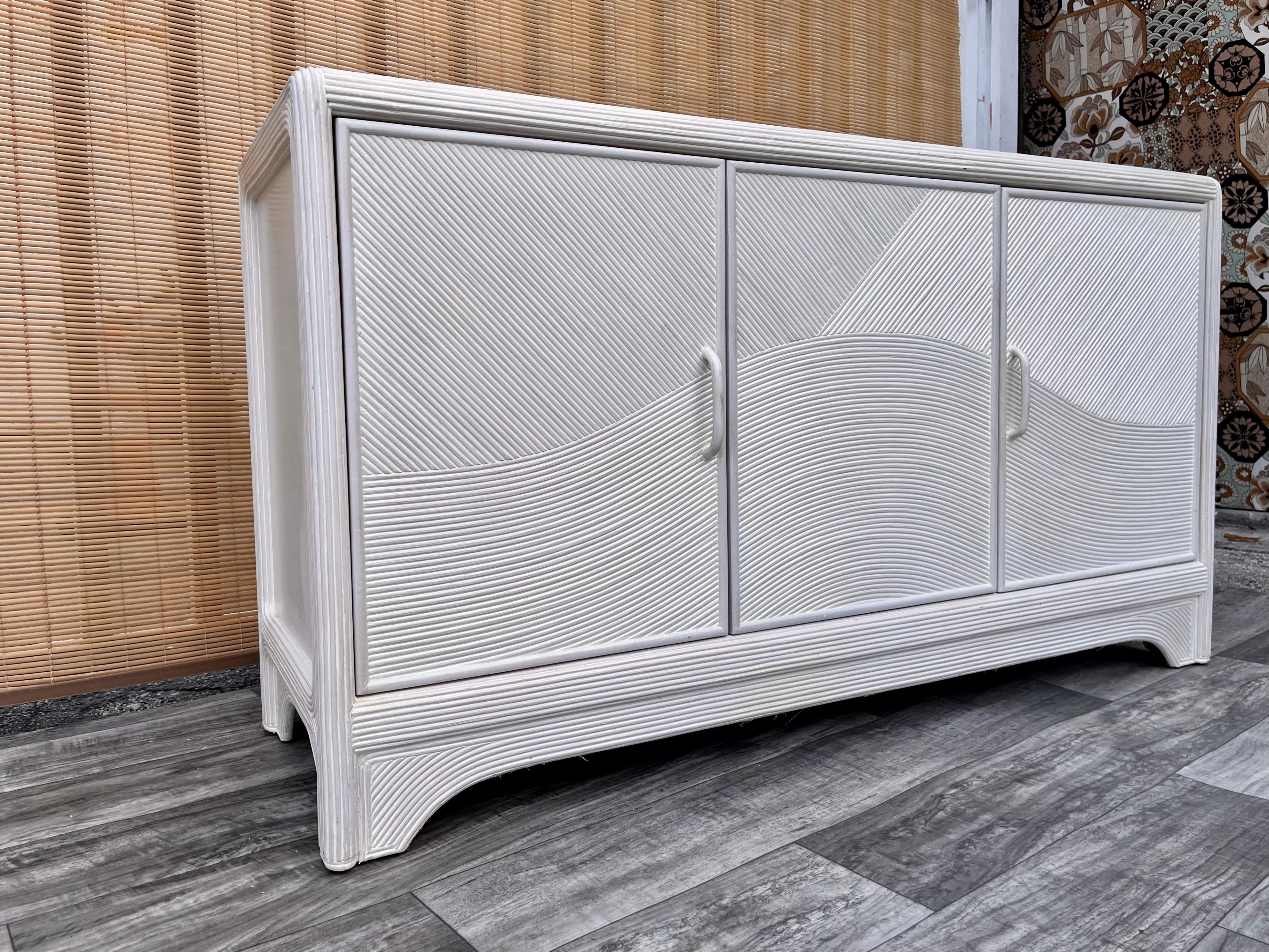 American Coastal Style Pencil Reed Sideboard/ Credenza in the Gabriella Crespi Manner