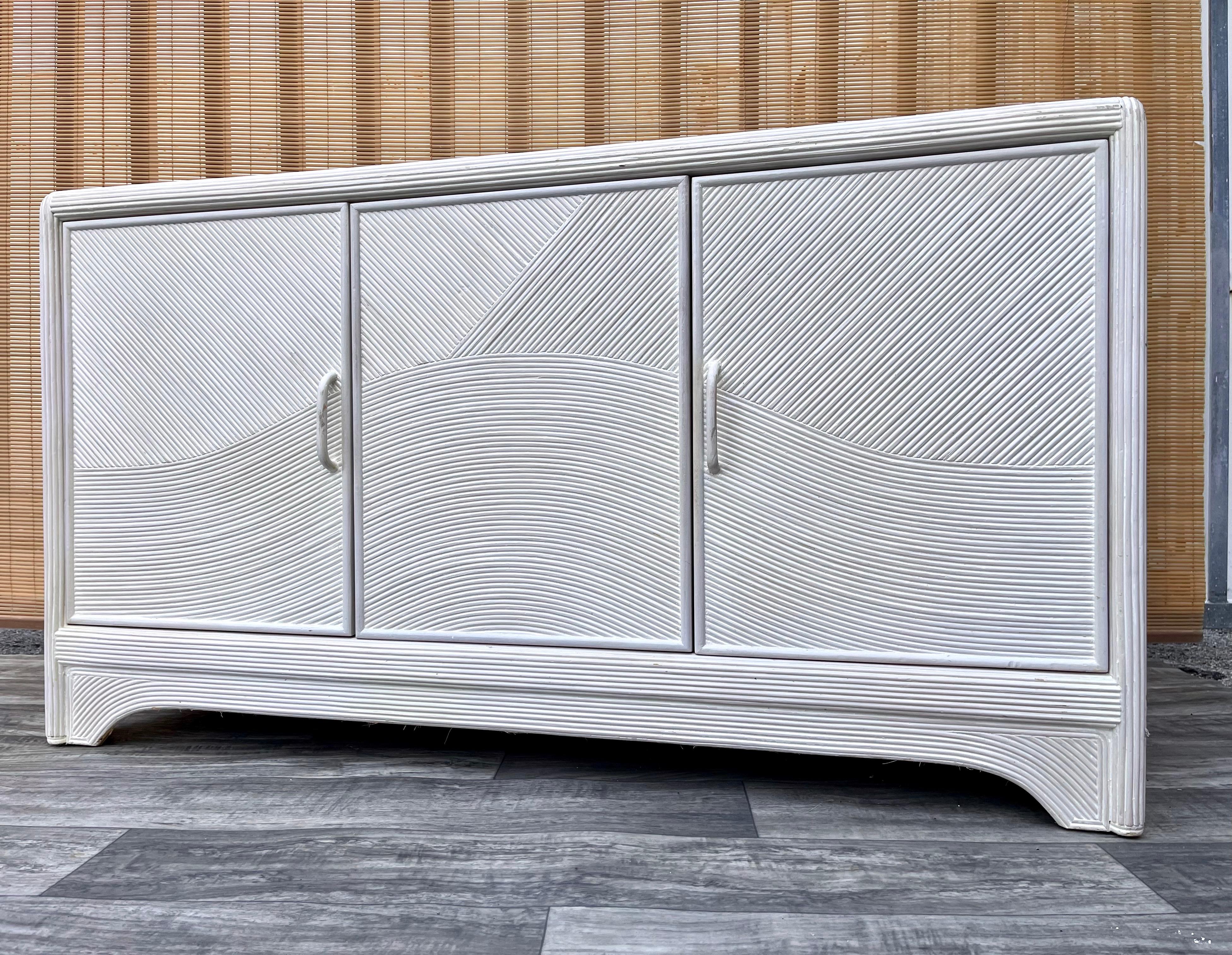 Painted Coastal Style Pencil Reed Sideboard/ Credenza in the Gabriella Crespi Manner