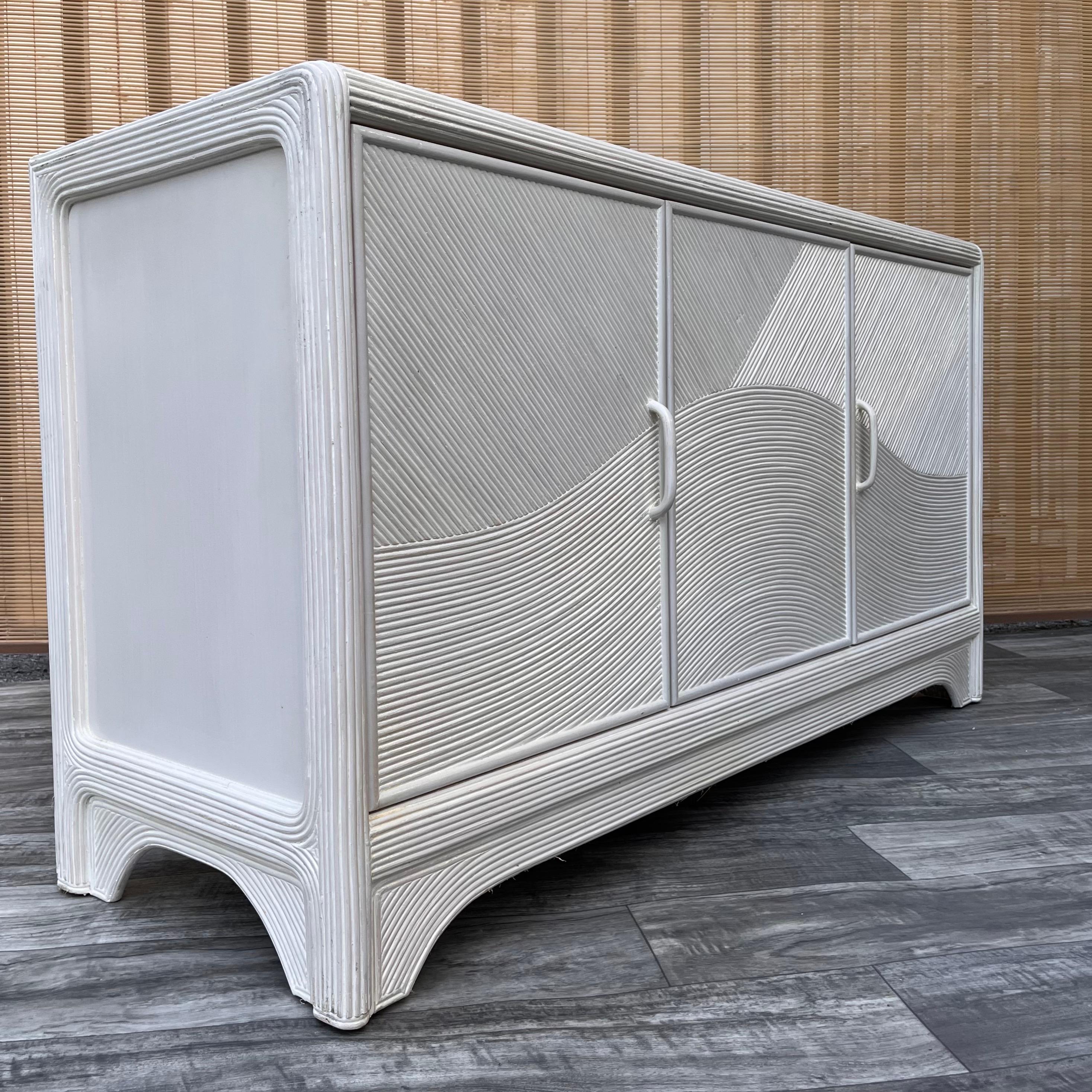 Late 20th Century Coastal Style Pencil Reed Sideboard/ Credenza in the Gabriella Crespi Manner