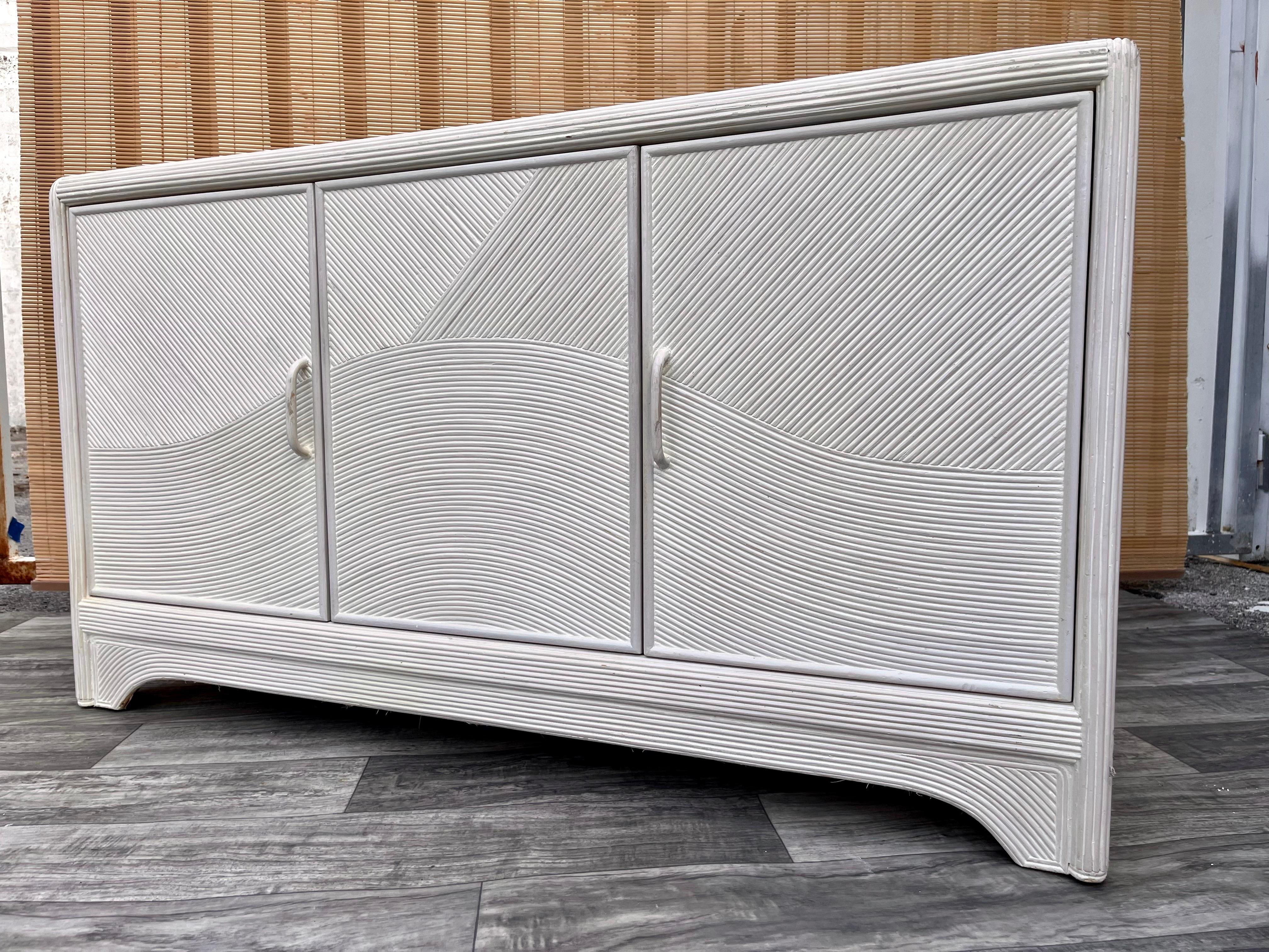 Coastal Style Pencil Reed Sideboard/ Credenza in the Gabriella Crespi Manner 1