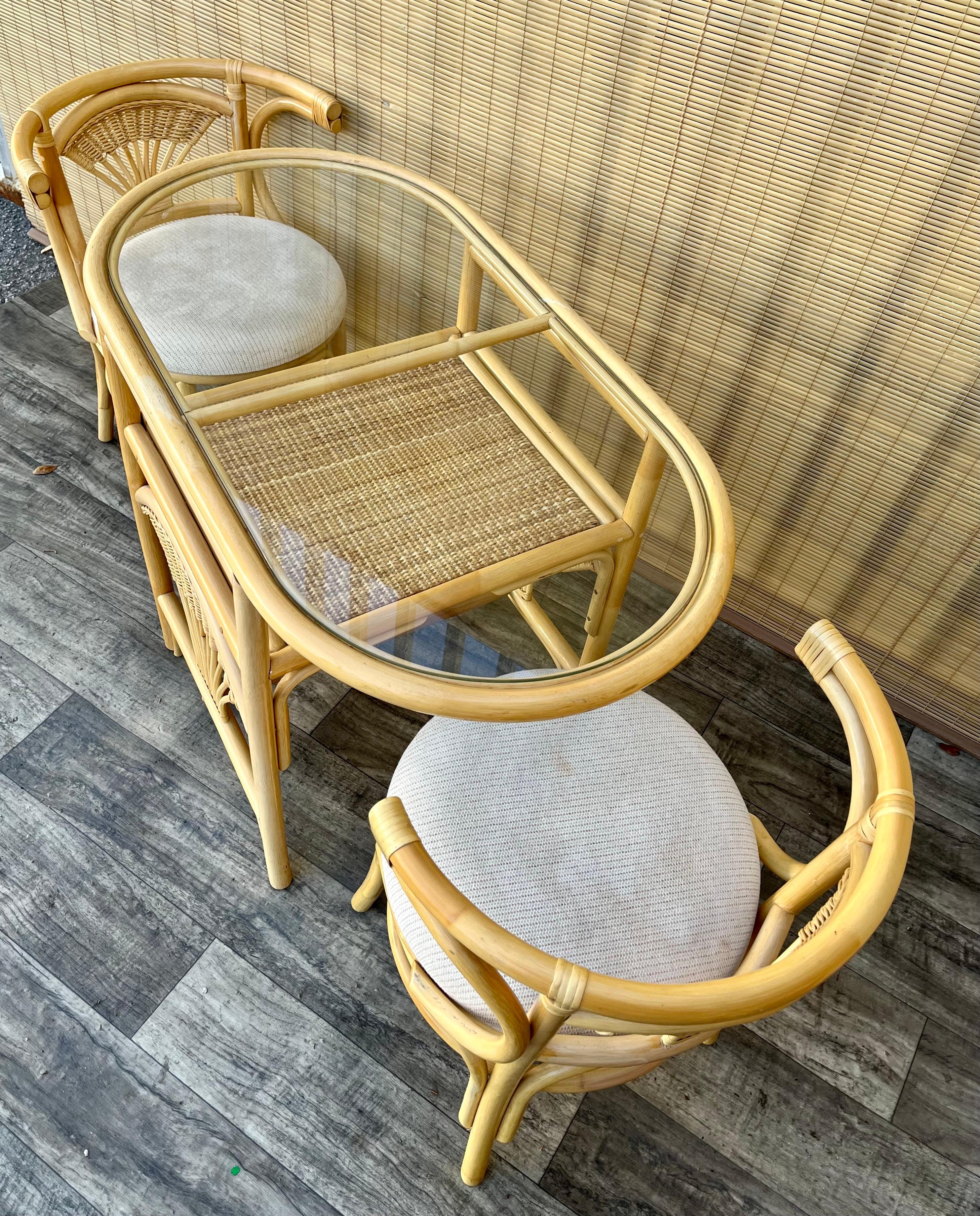 Coastal Style Rattan and Wicker Two Seat Breakfast /Dinette Set. Circa 1980s 4