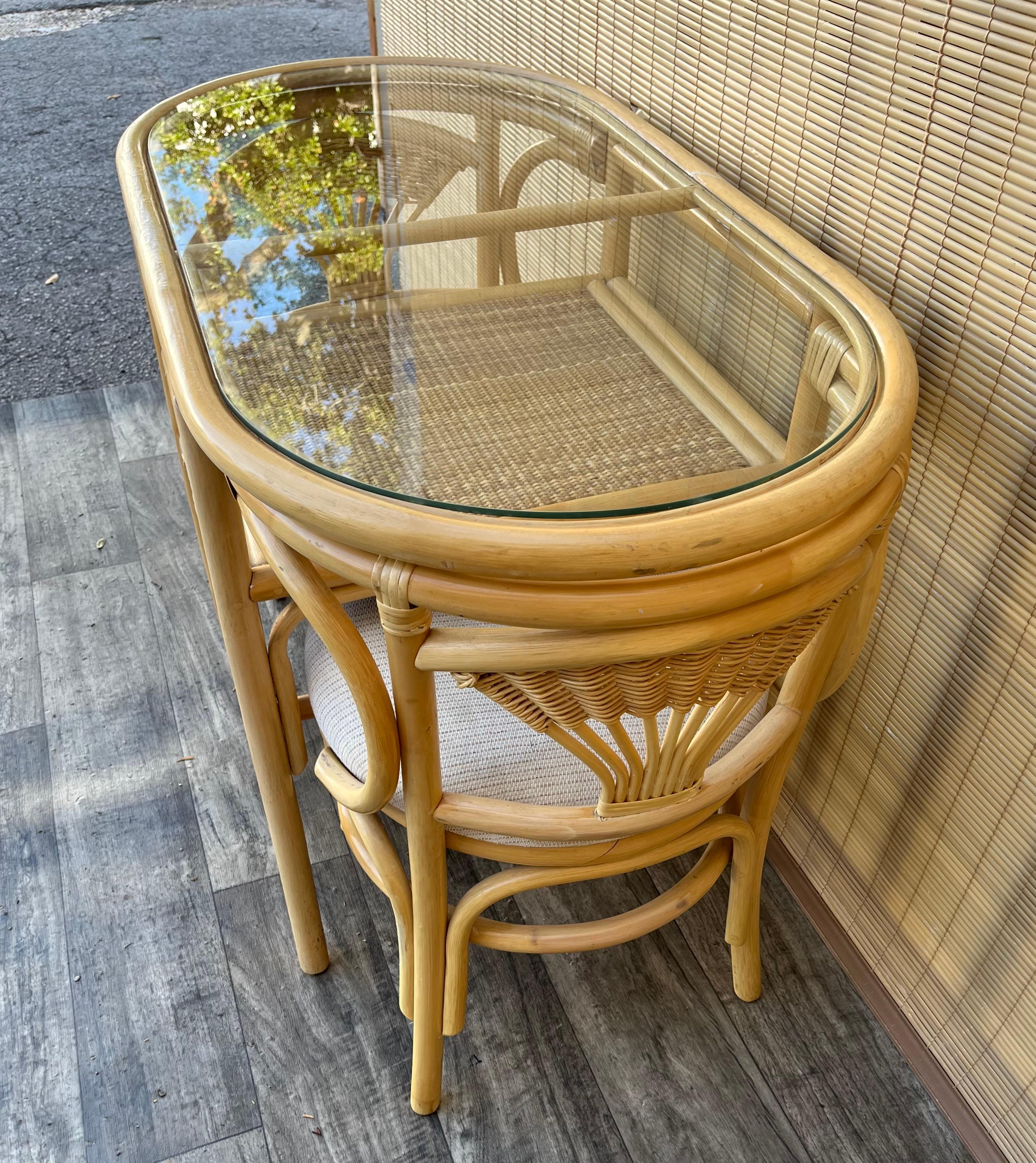 Coastal Style Rattan and Wicker Two Seat Breakfast /Dinette Set. Circa 1980s 5