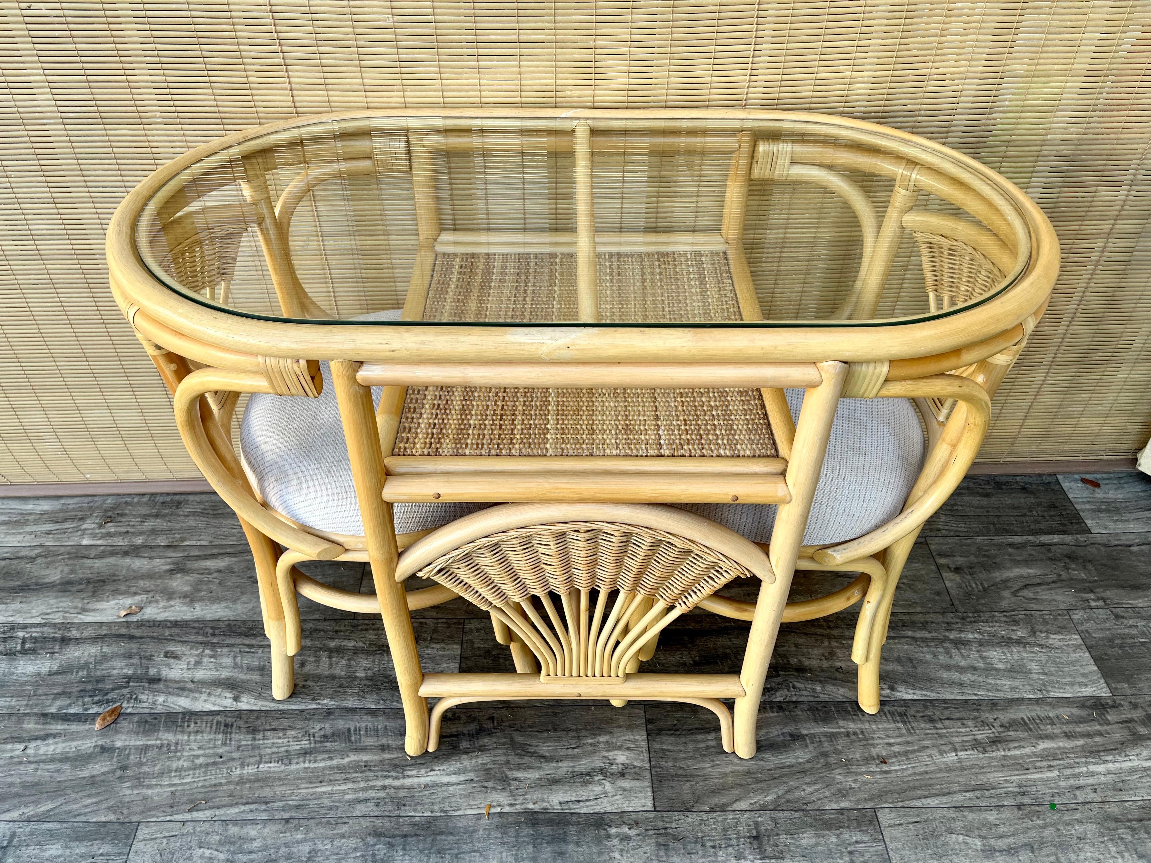 Coastal Style Rattan and Wicker Two Seat Breakfast /Dinette Set. Circa 1980s 10