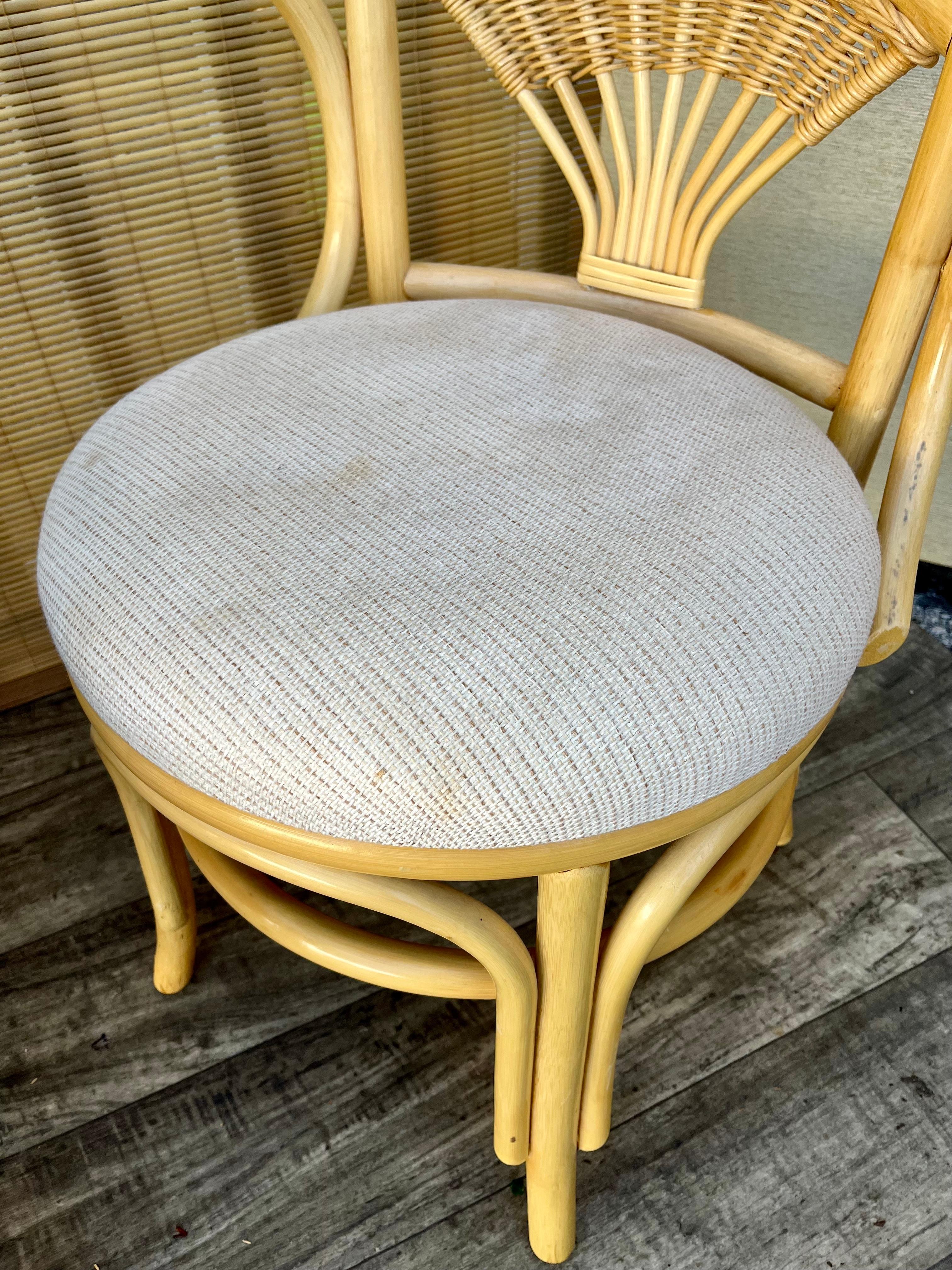 Coastal Style Rattan and Wicker Two Seat Breakfast /Dinette Set. Circa 1980s 12