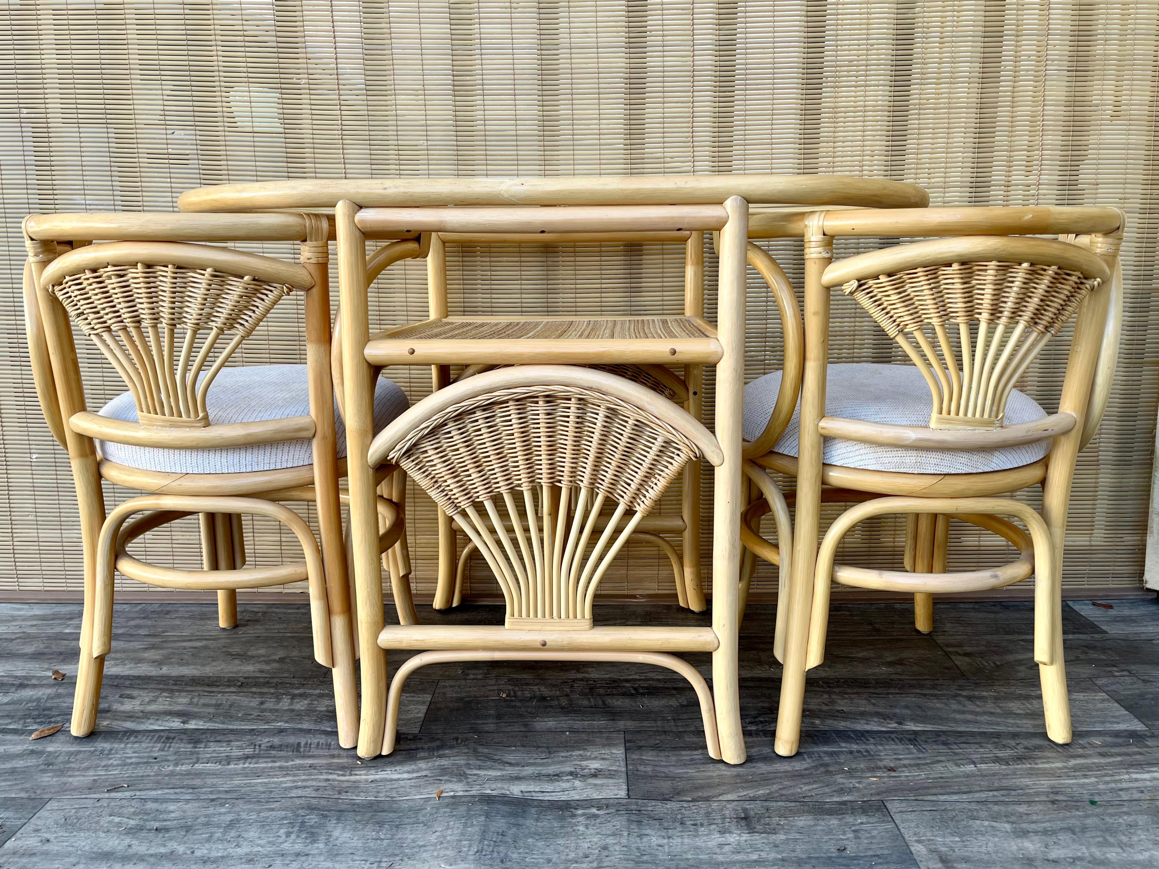 Coastal Style Rattan and Wicker Two Seat Breakfast /Dinette Set. Circa 1980s 14